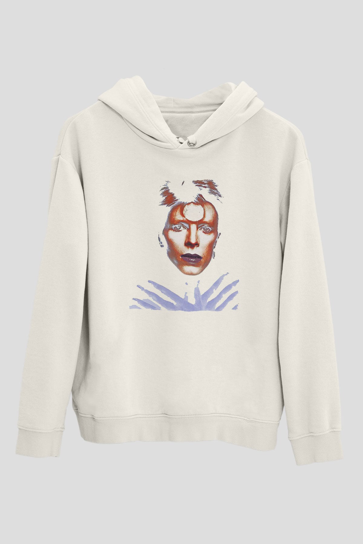David Bowie Baskılı Beyaz Unisex Kapüşonlu Sweatshirt