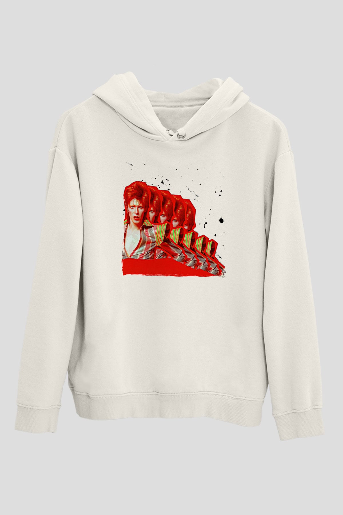 David Bowie Baskılı Beyaz Unisex Kapüşonlu Sweatshirt