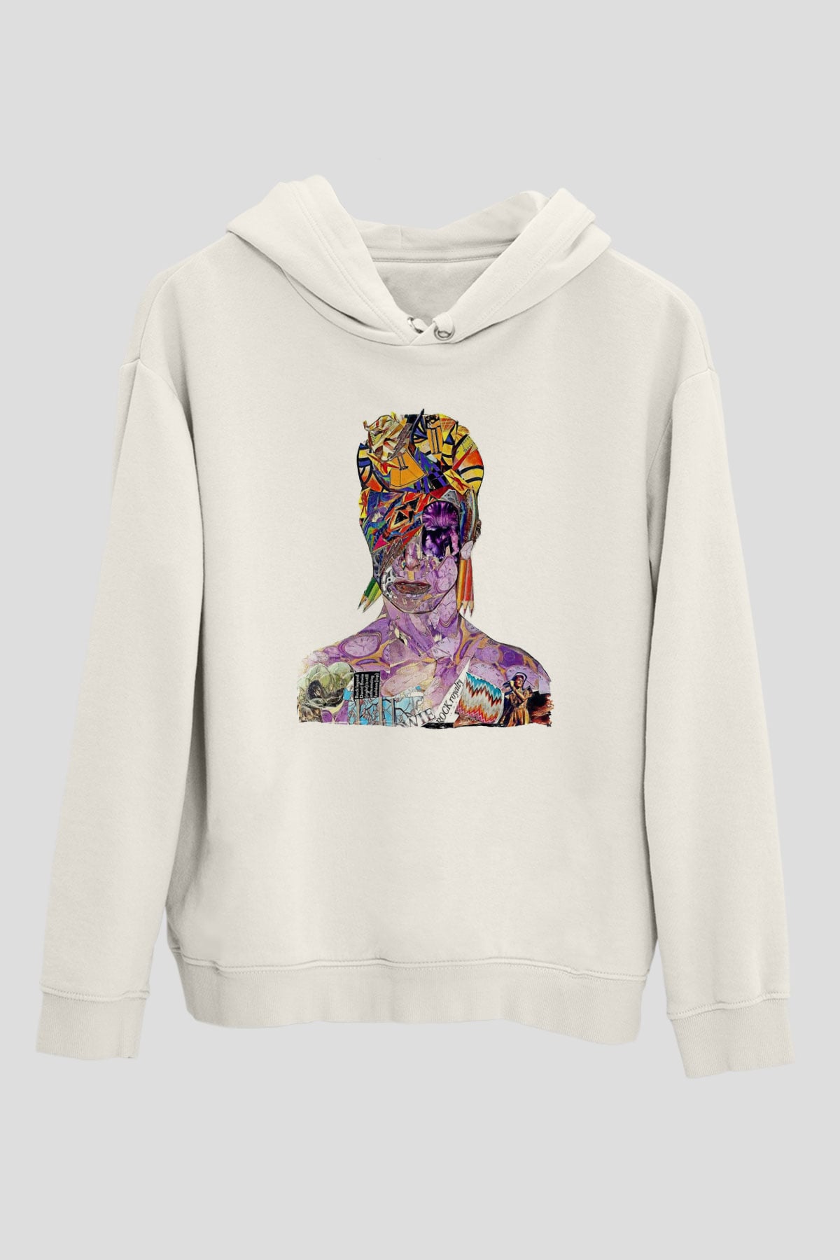 David Bowie Baskılı Beyaz Unisex Kapüşonlu Sweatshirt