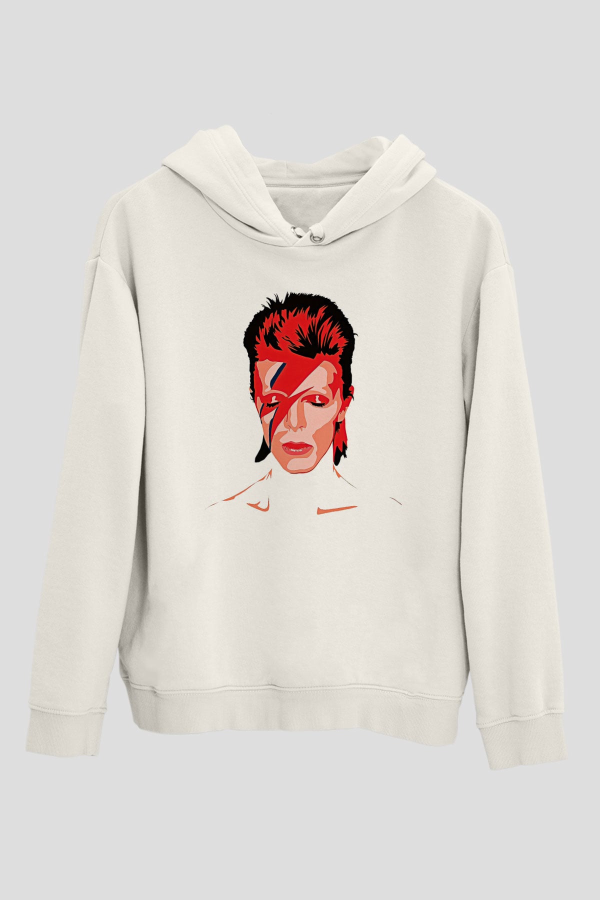 David Bowie Baskılı Beyaz Unisex Kapüşonlu Sweatshirt