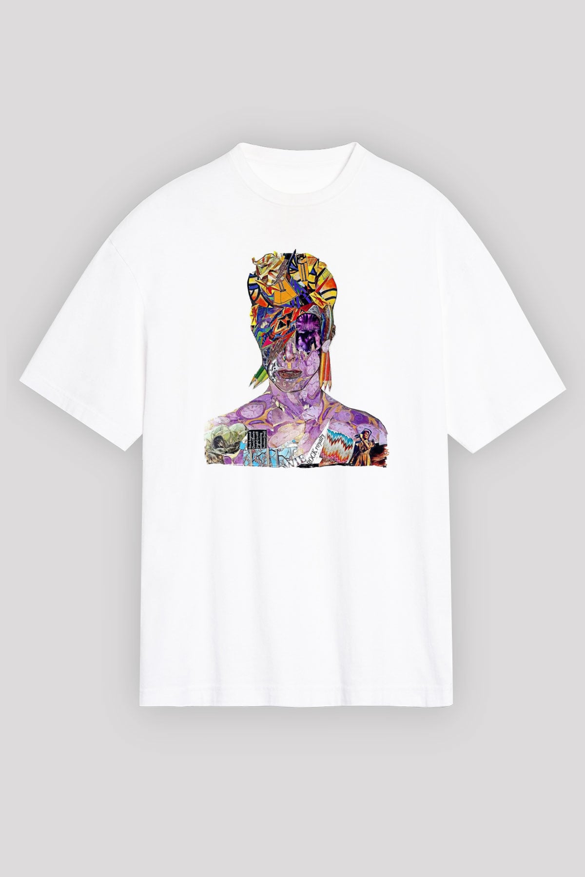 David Bowie Baskılı Beyaz Unisex Oversize Tişört - Tshirt