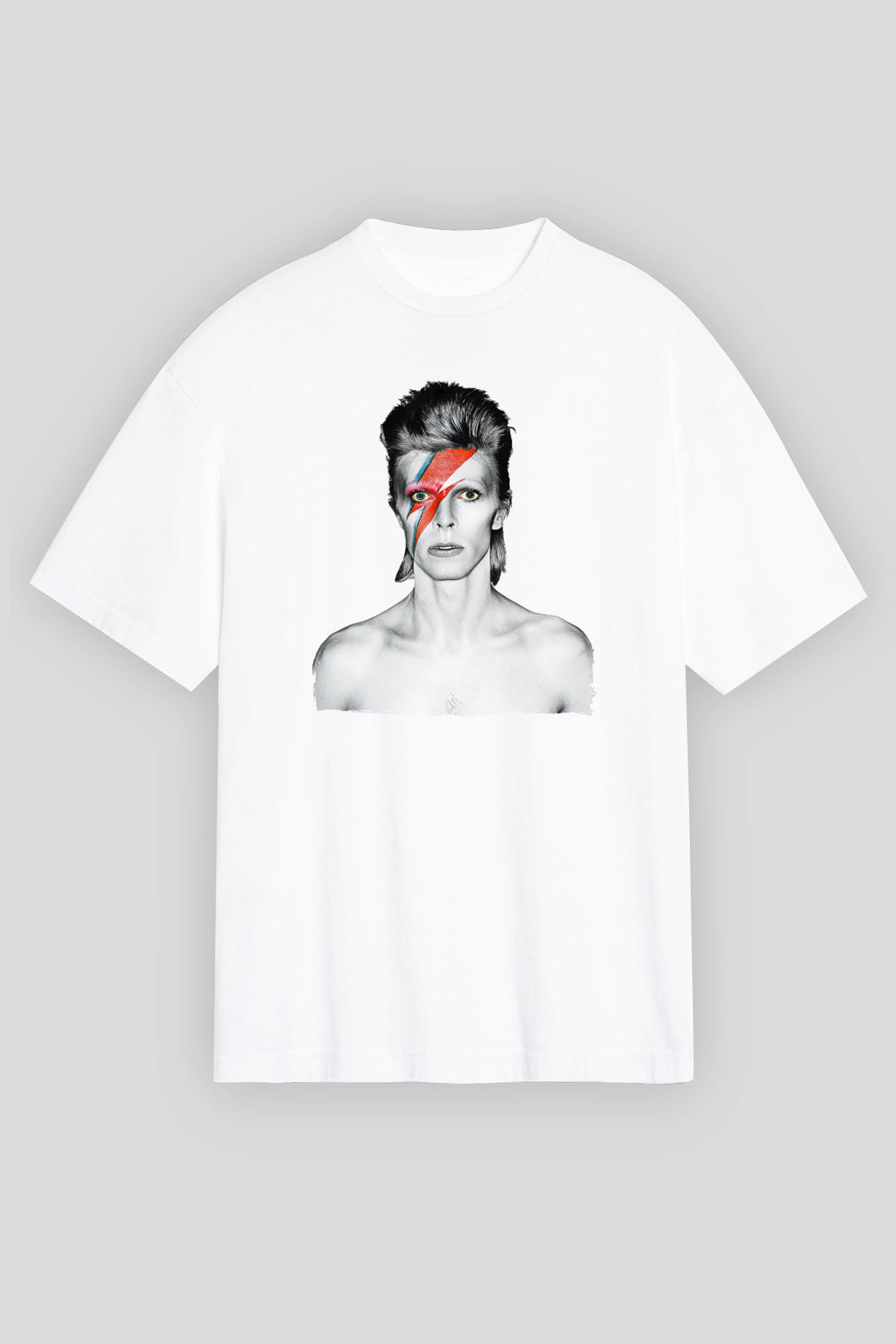 David Bowie Baskılı Beyaz Unisex Oversize Tişört - Tshirt