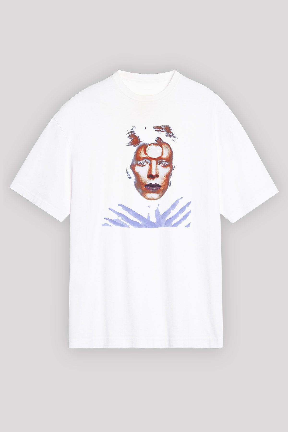 David Bowie Baskılı Beyaz Unisex Oversize Tişört - Tshirt