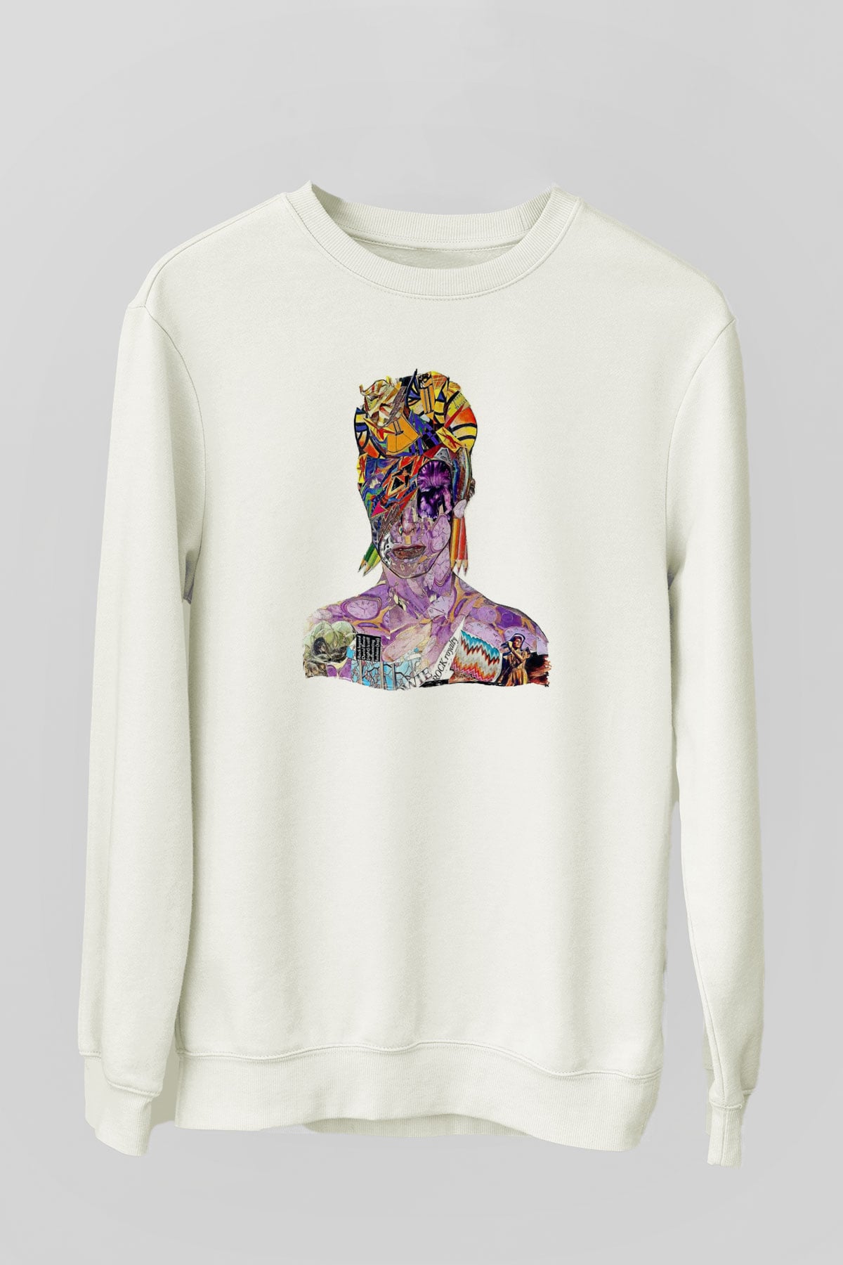 David Bowie Baskılı Beyaz Unisex Sweatshirt