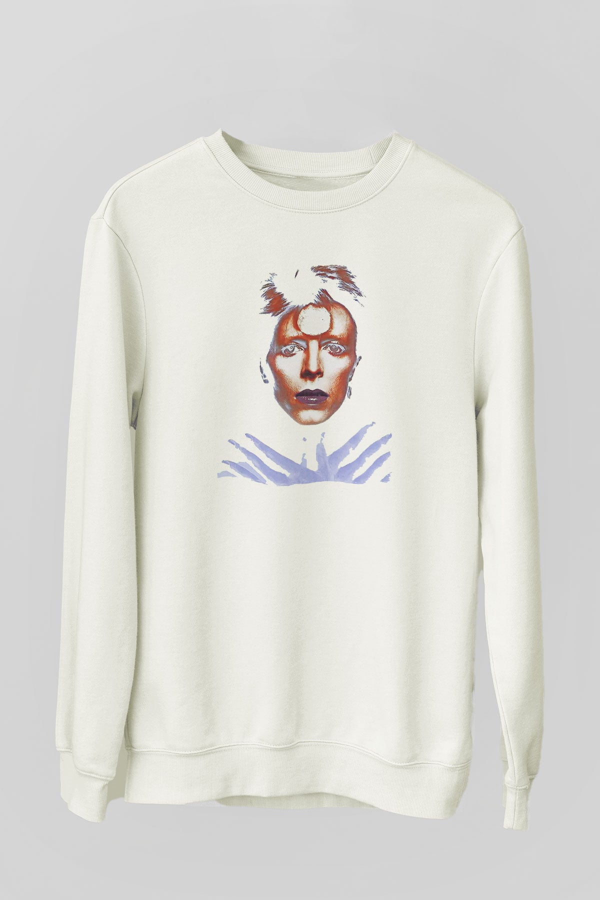 David Bowie Baskılı Beyaz Unisex Sweatshirt