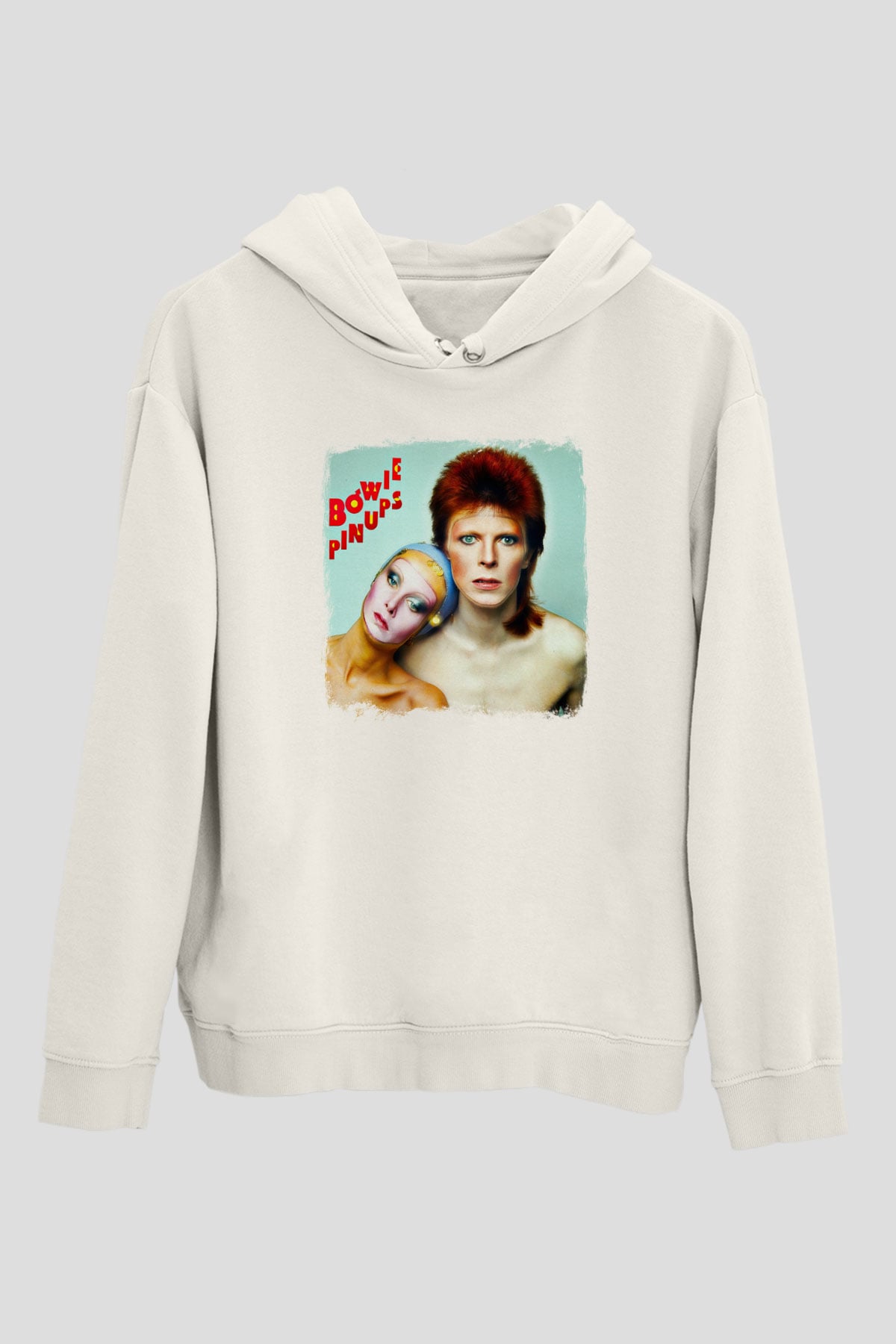 David Bowie Baskılı Unisex Beyaz Hoodie