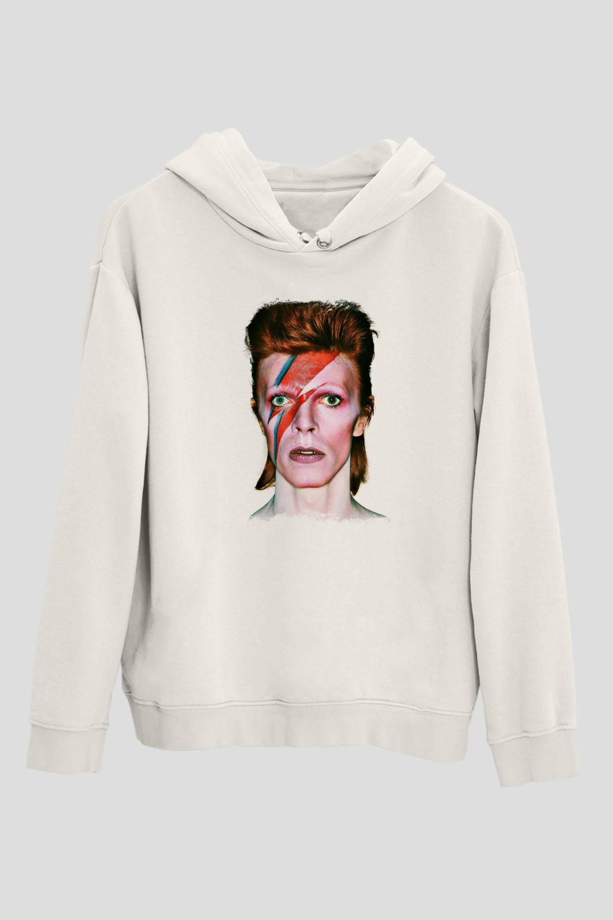 David Bowie Baskılı Unisex Beyaz Hoodie