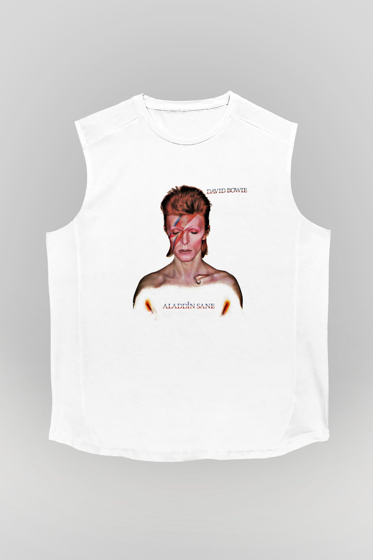 David Bowie Baskılı Unisex Beyaz Kolsuz Tişört