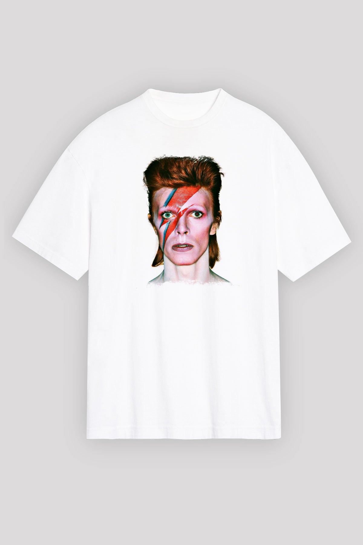 David Bowie Baskılı Unisex Beyaz Oversize Tişört