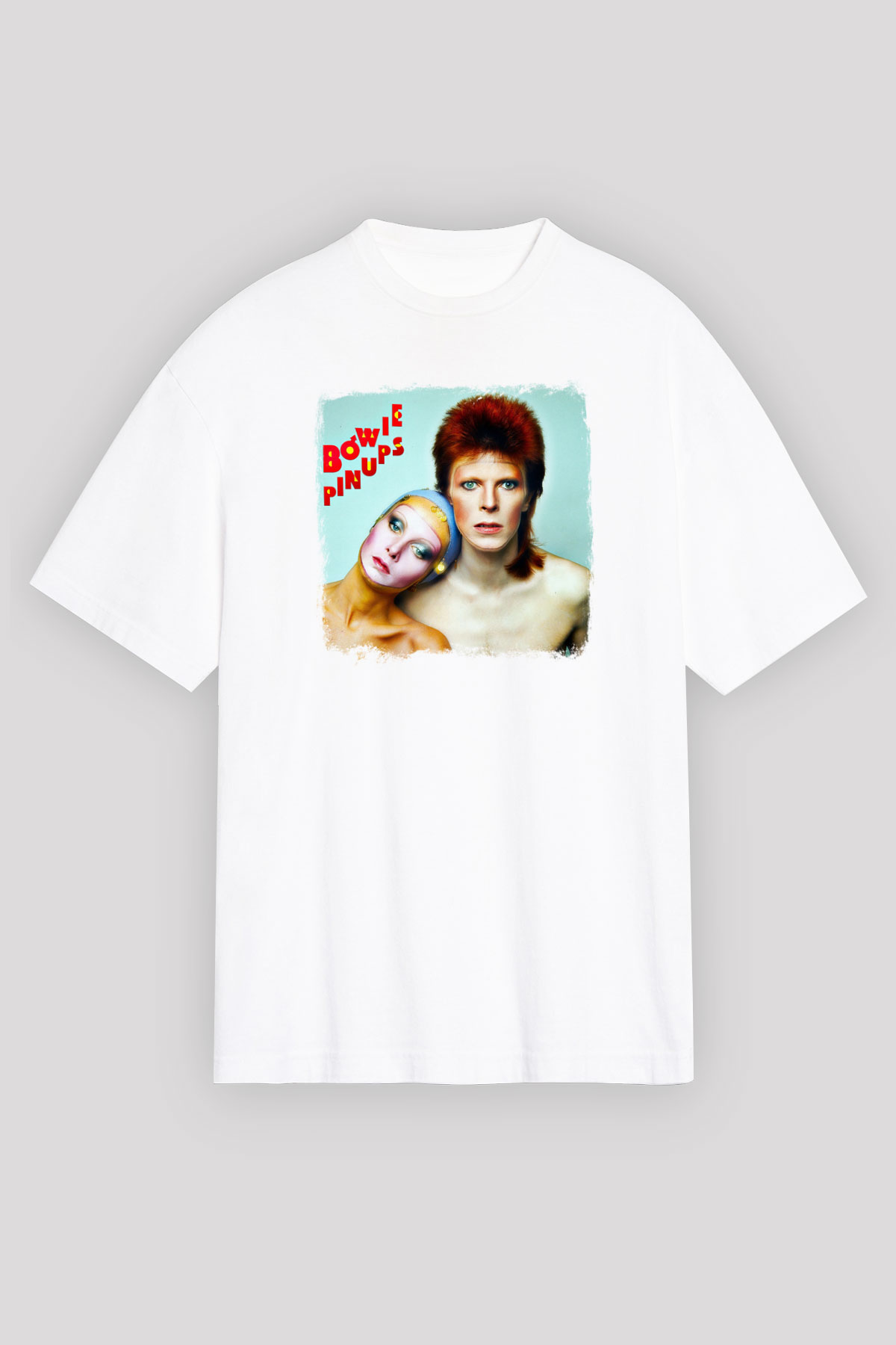 David Bowie Baskılı Unisex Beyaz Oversize Tişört