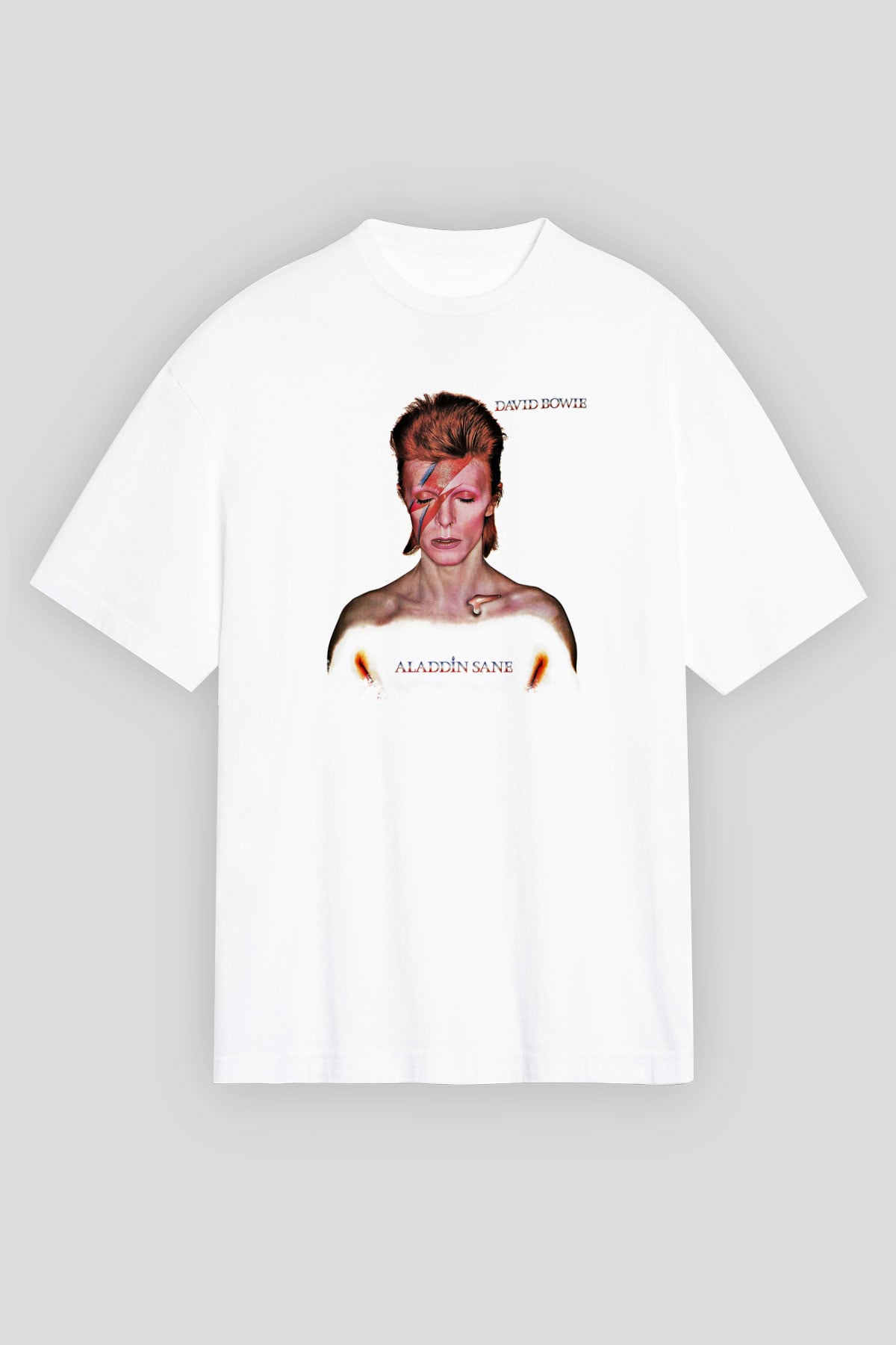 David Bowie Baskılı Unisex Beyaz Oversize Tişört