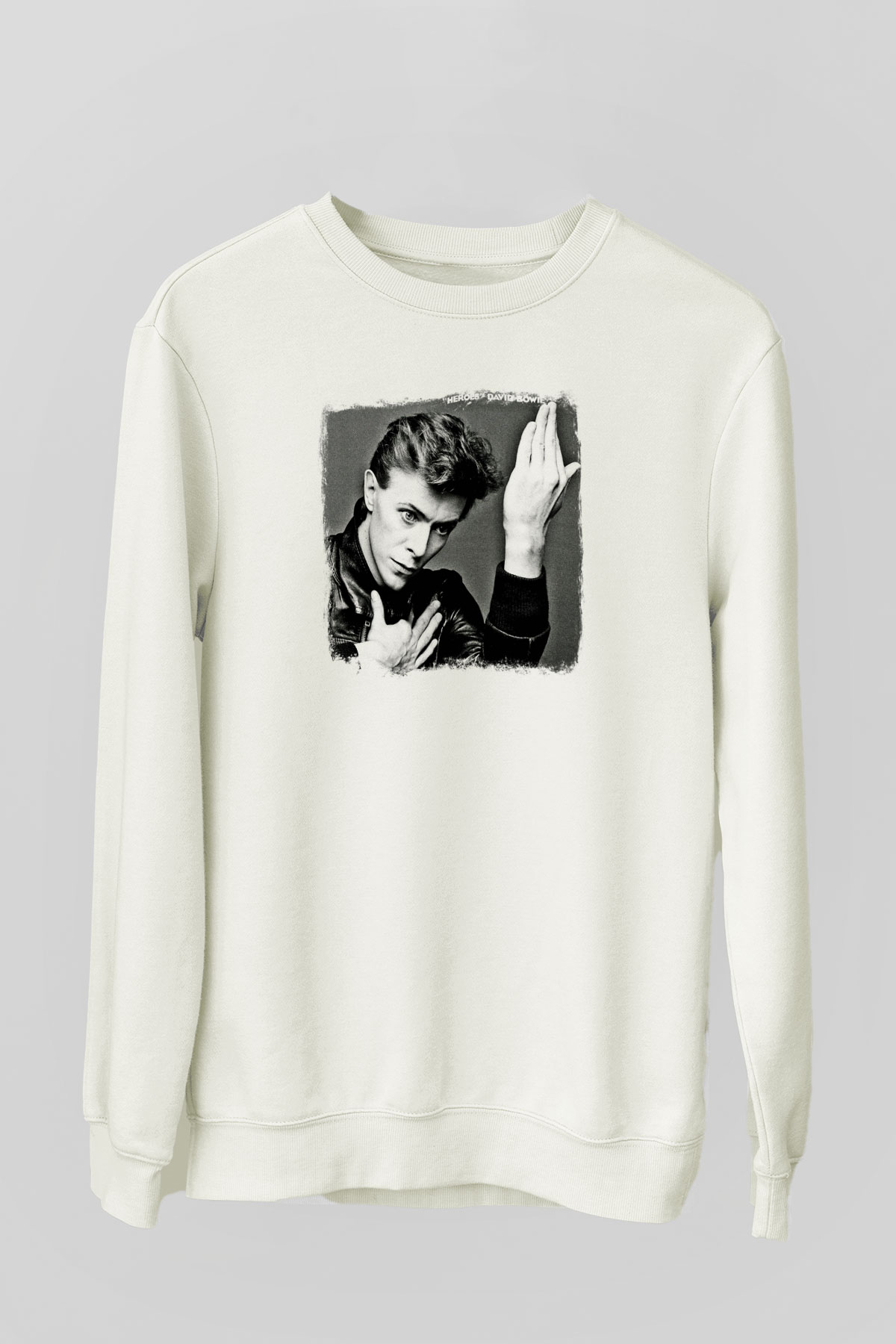 David Bowie Baskılı Unisex Beyaz Sweatshirt