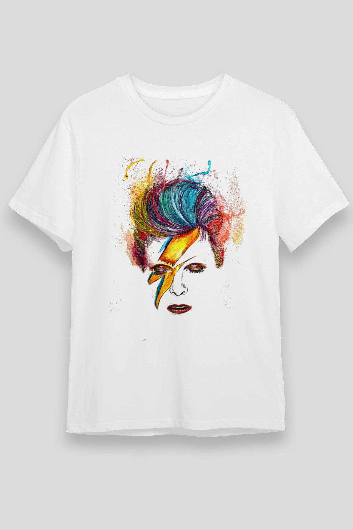 David Bowie Baskılı Unisex Beyaz Tişört - Tshirt