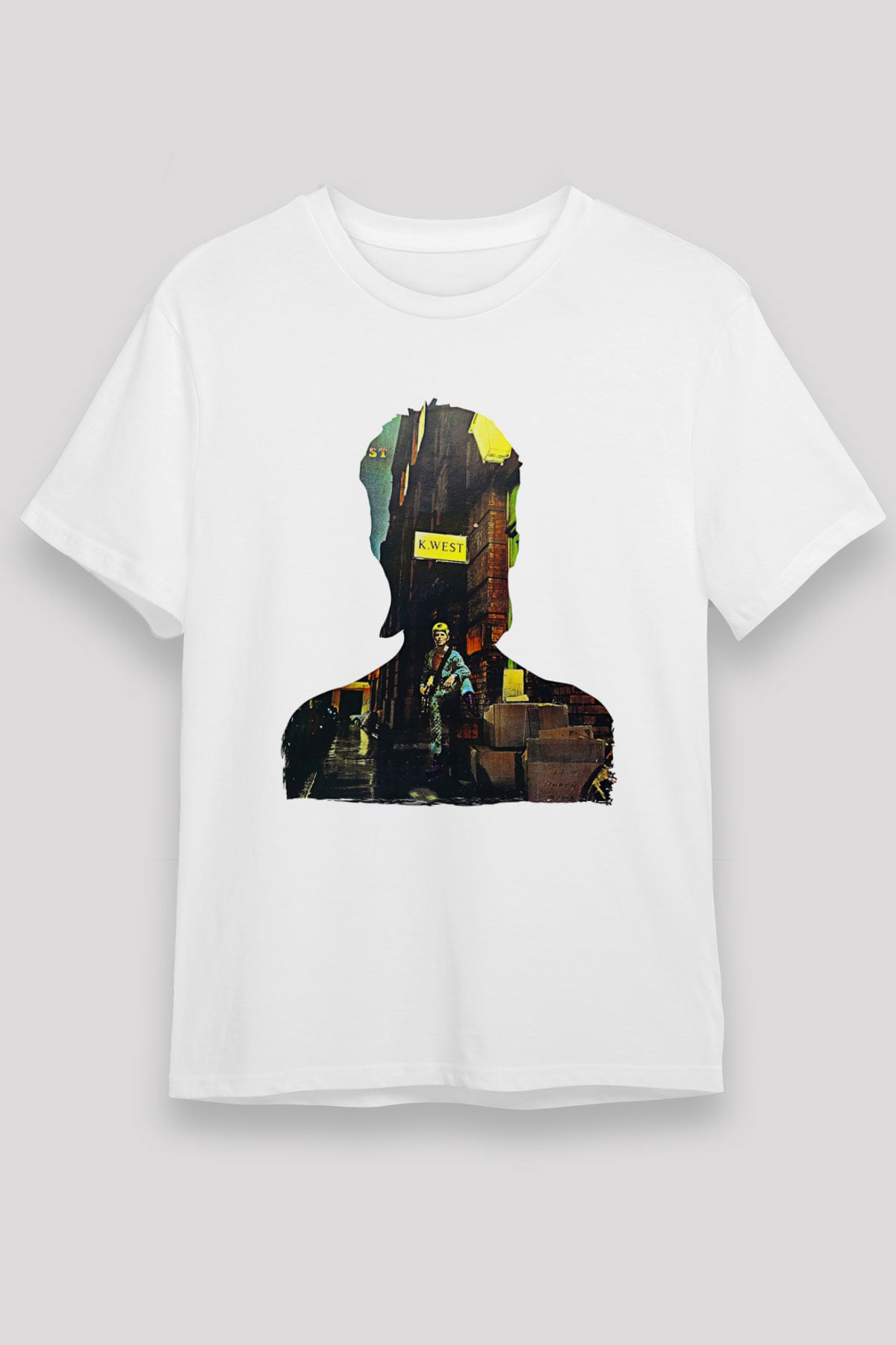 David Bowie Baskılı Unisex Beyaz Tişört - Tshirt