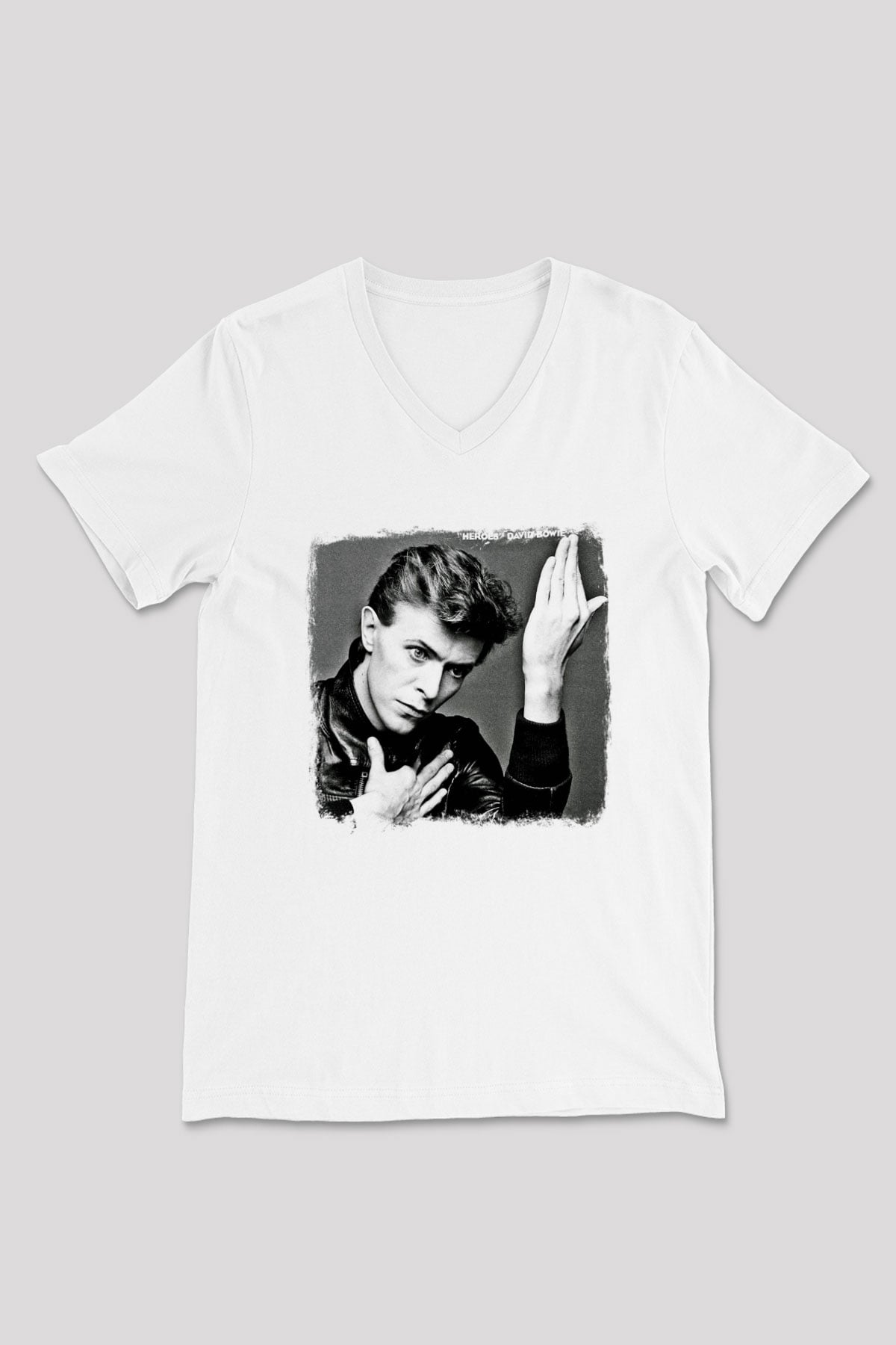 David Bowie Baskılı Unisex Beyaz V Yaka Tişört