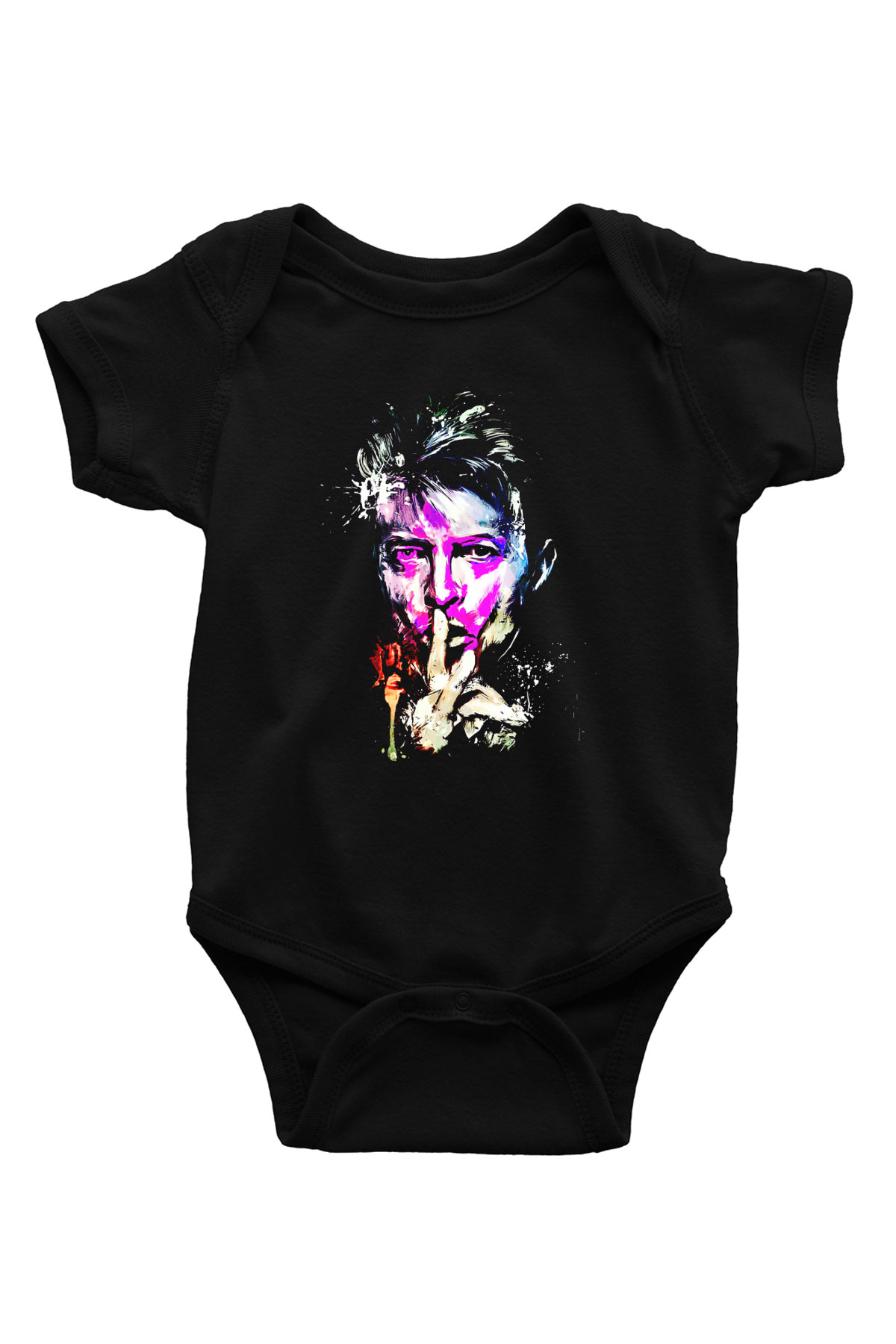 David Bowie Baskılı Unisex Siyah Bebek Body - Zıbın