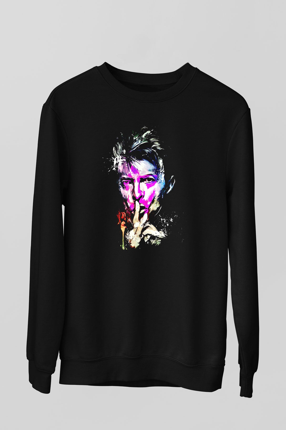 David Bowie Baskılı Unisex Siyah Sweatshirt