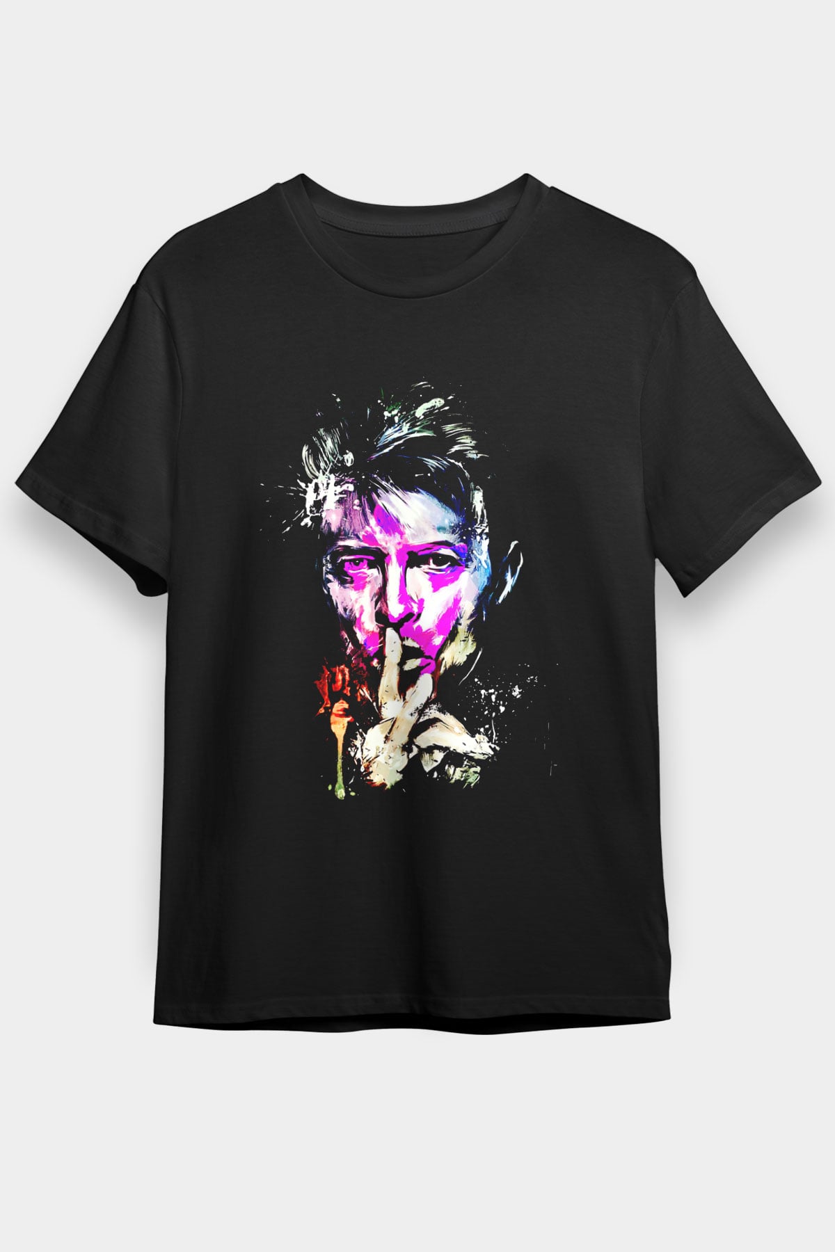 David Bowie Baskılı Unisex Siyah Tişört - Tshirt