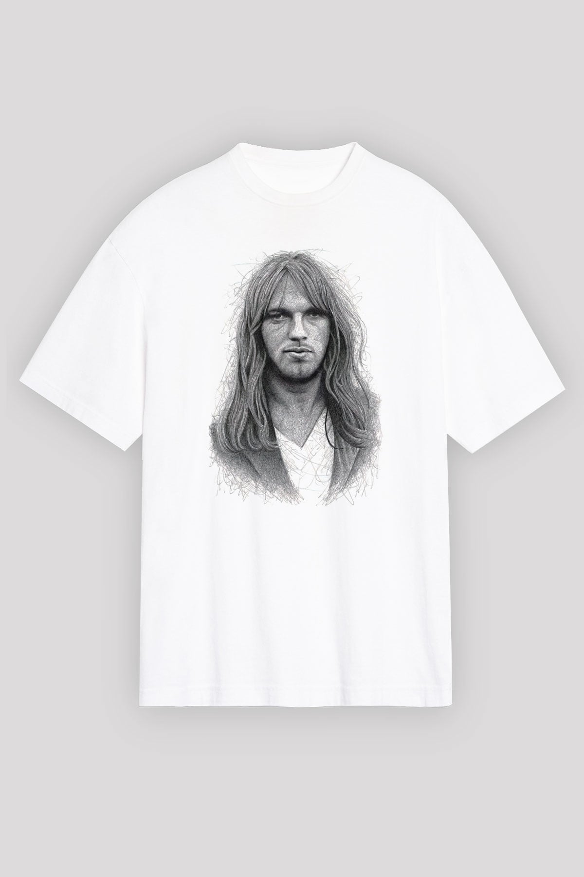 David Gilmour Baskılı Beyaz Unisex Oversize Tişört - Tshirt