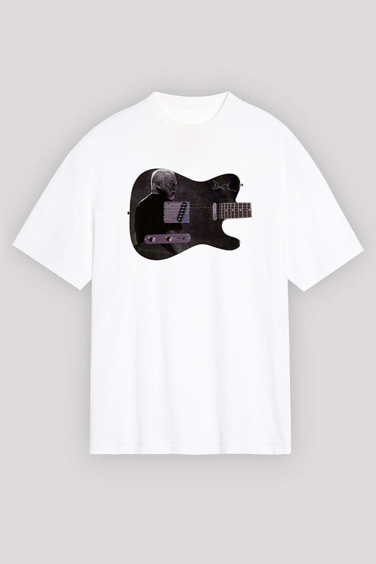 David Gilmour Baskılı Beyaz Unisex Oversize Tişört - Tshirt