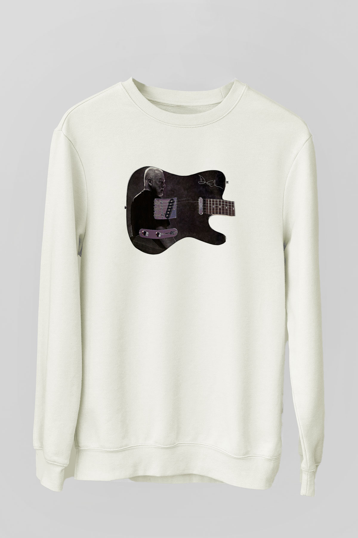 David Gilmour Baskılı Beyaz Unisex Sweatshirt