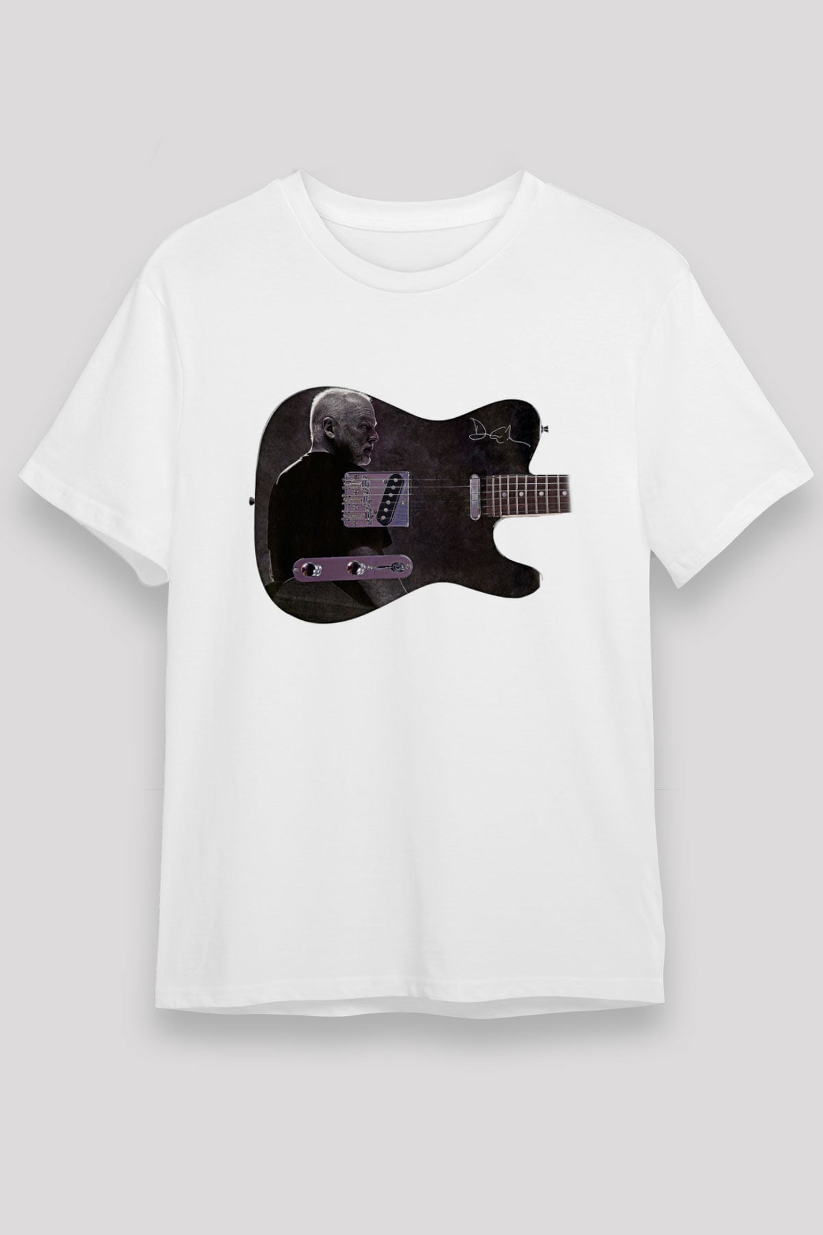 David Gilmour Baskılı Unisex Beyaz Tişört - Tshirt