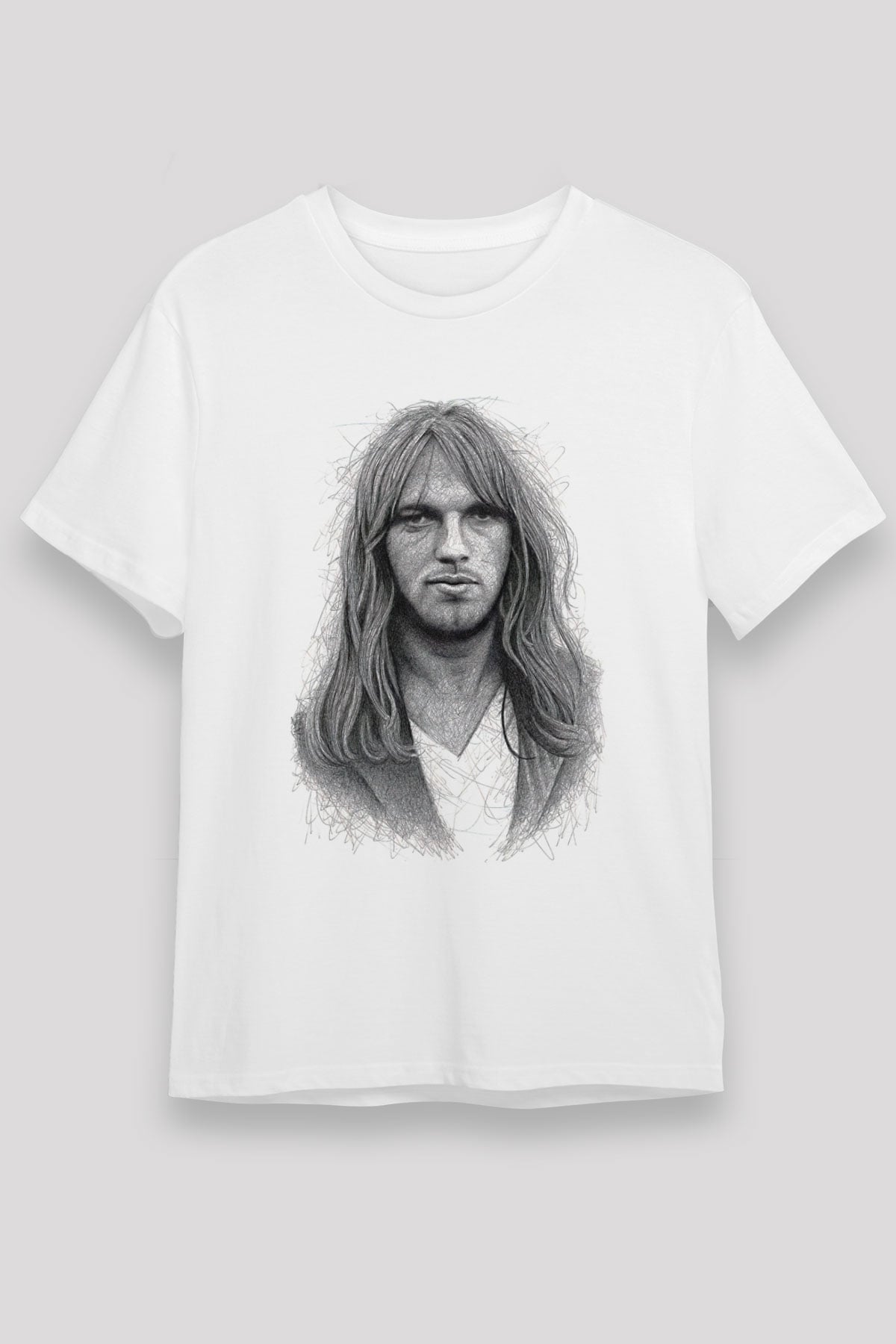 David Gilmour Baskılı Unisex Beyaz Tişört - Tshirt