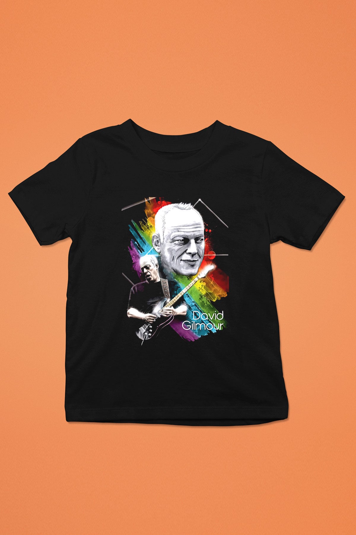 David Gilmour Baskılı Unisex Siyah Çocuk Tişört - Tshirt
