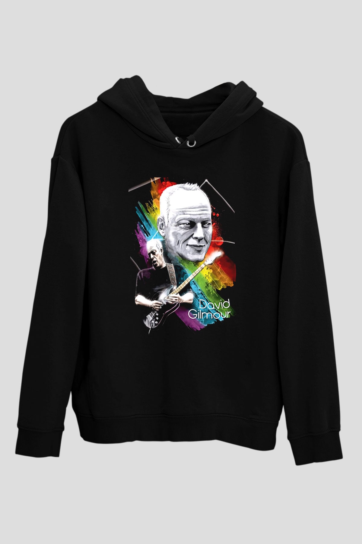 David Gilmour Baskılı Unisex Siyah Kapüşonlu Sweatshirt