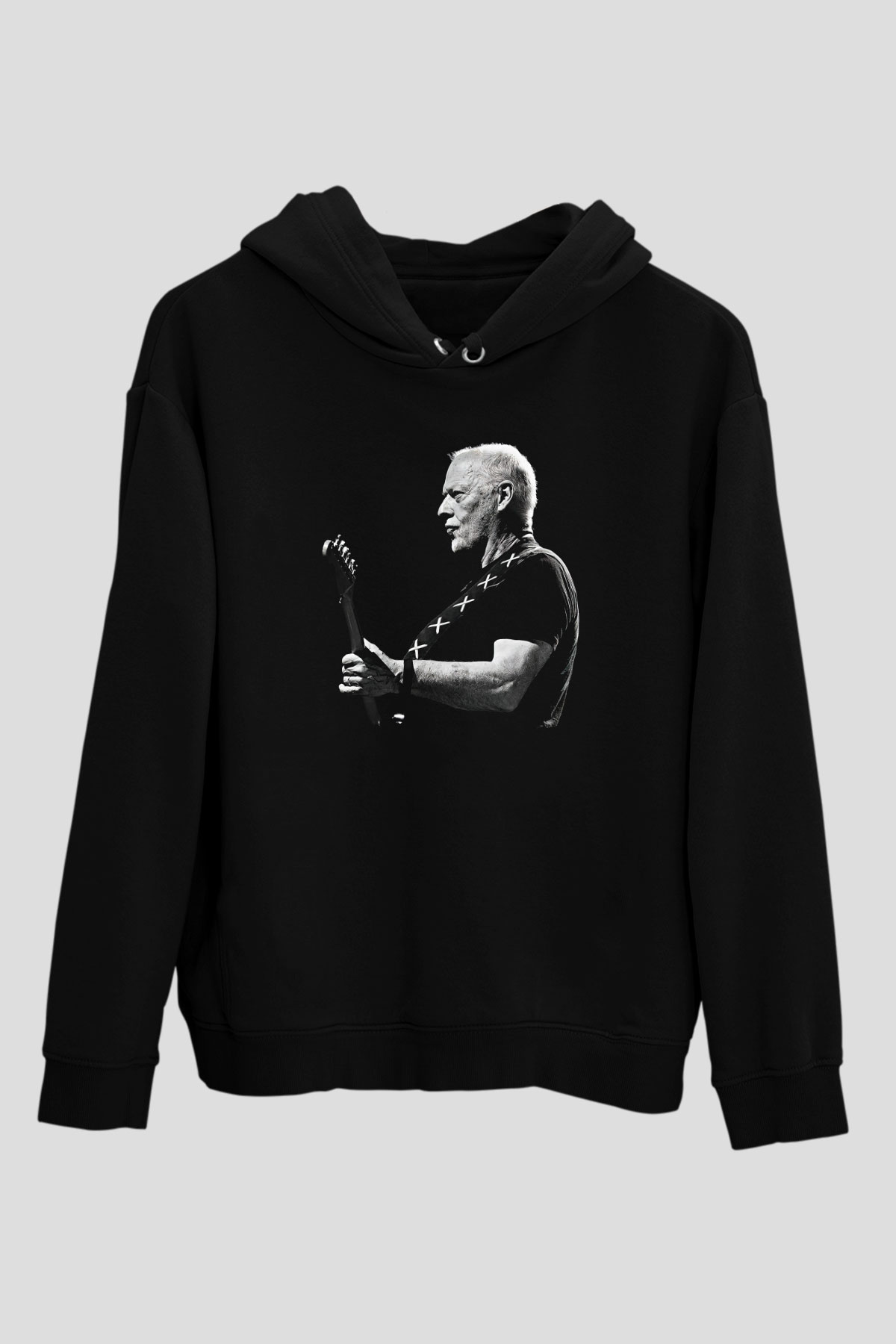 David Gilmour Baskılı Unisex Siyah Kapüşonlu Sweatshirt