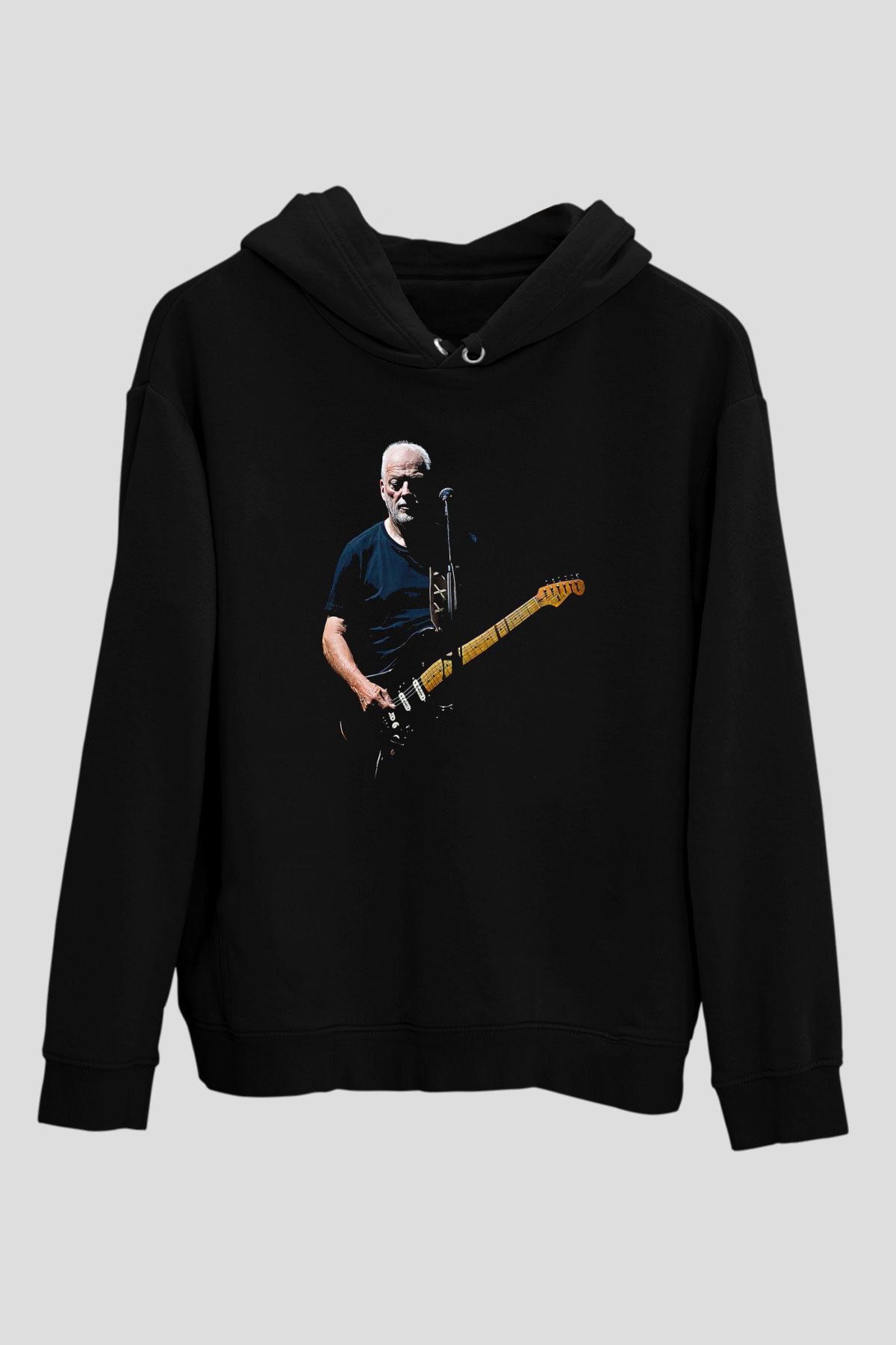 David Gilmour Baskılı Unisex Siyah Kapüşonlu Sweatshirt