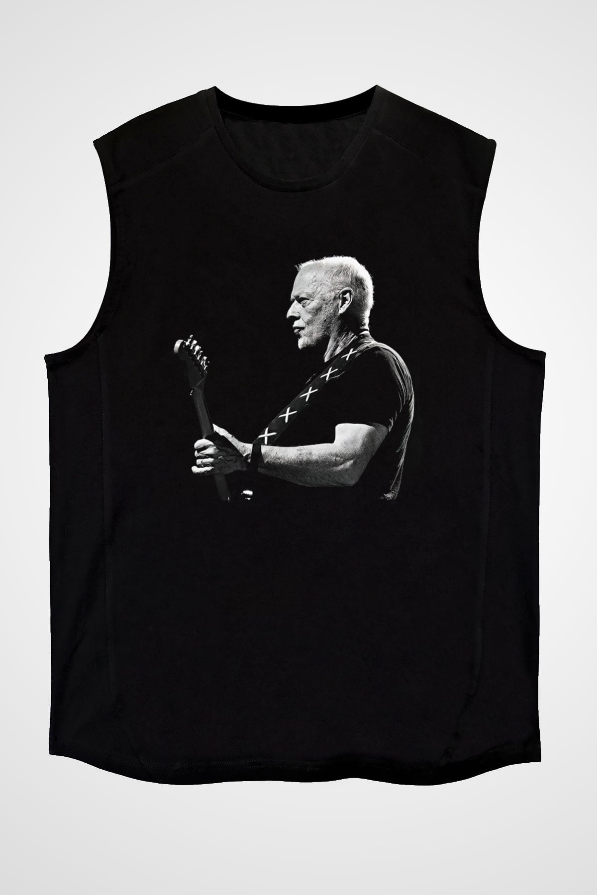 David Gilmour Baskılı Unisex Siyah Kolsuz Tişört - Tshirt