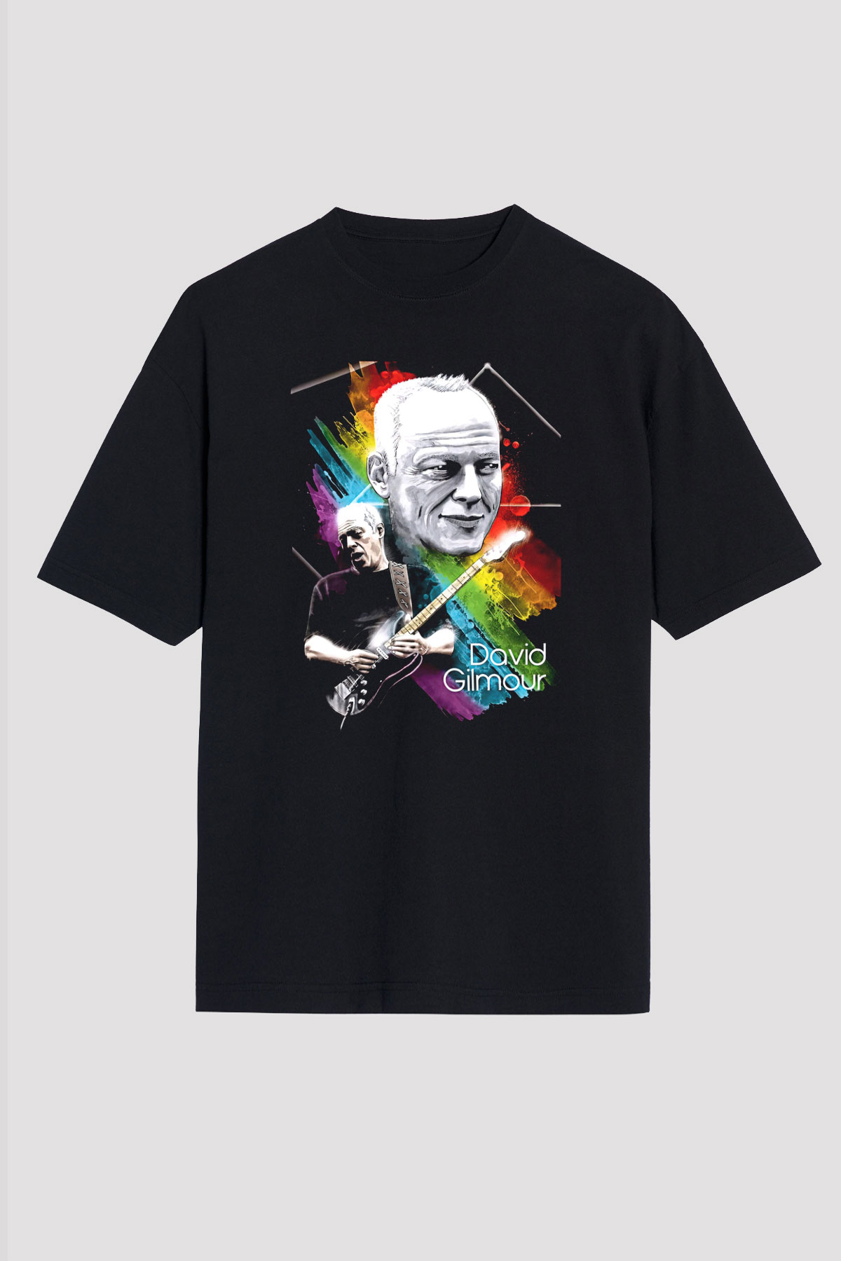 David Gilmour Baskılı Unisex Siyah Oversize Tişört - Tshirt