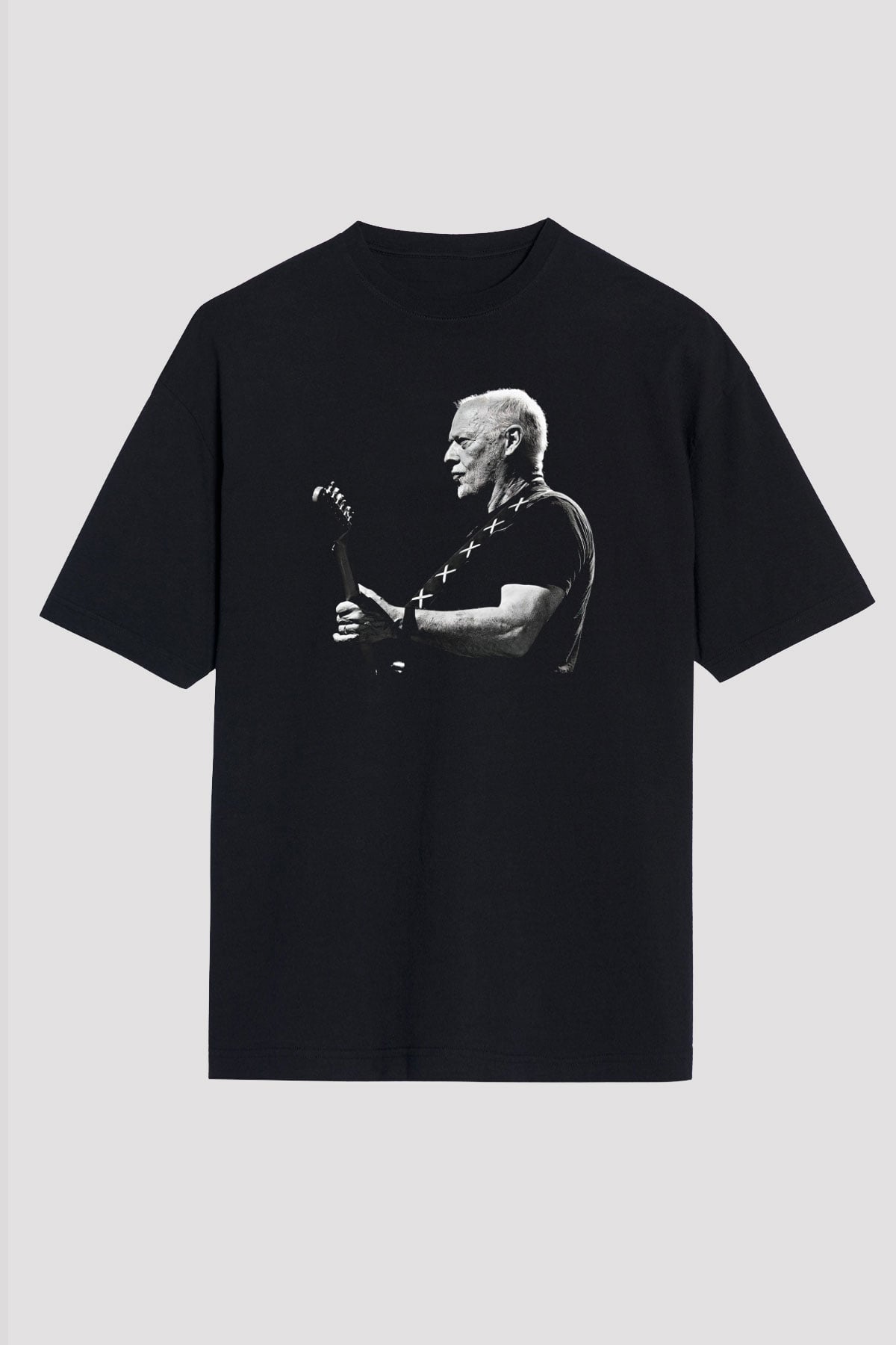 David Gilmour Baskılı Unisex Siyah Oversize Tişört - Tshirt