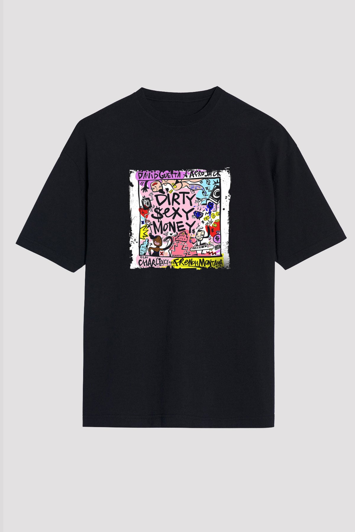 David Guetta Baskılı Unisex Oversize Siyah Tişört