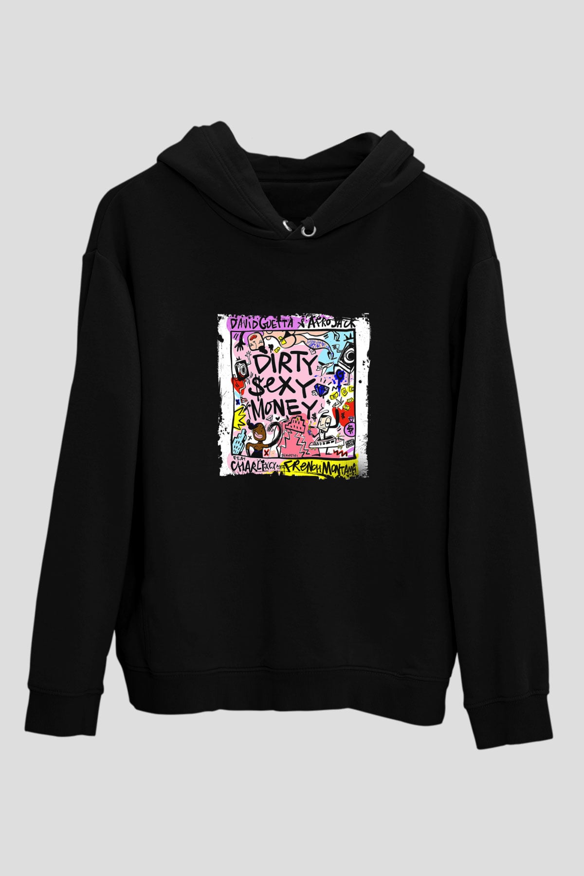 David Guetta Baskılı Unisex Siyah Hoodie