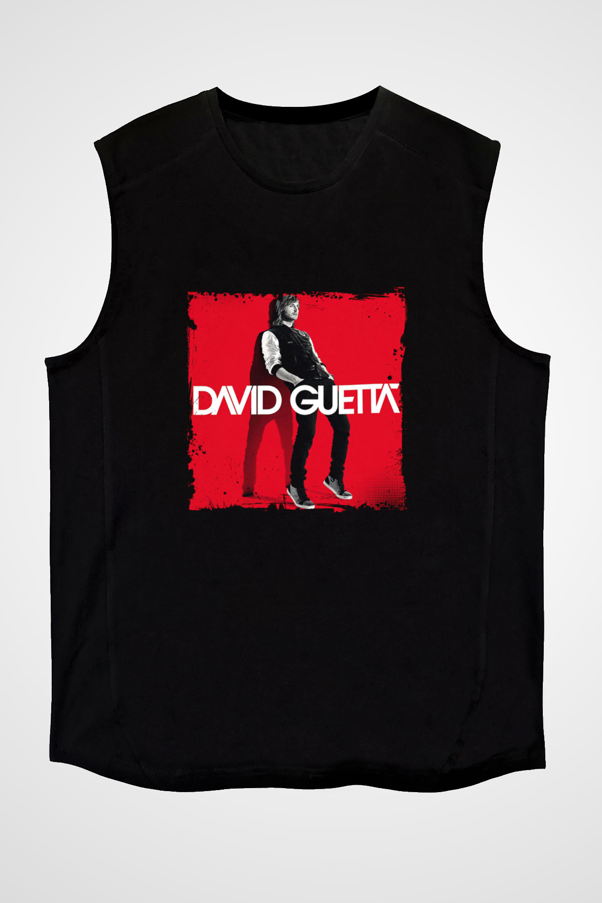 David Guetta Baskılı Unisex Siyah Kolsuz Tişört