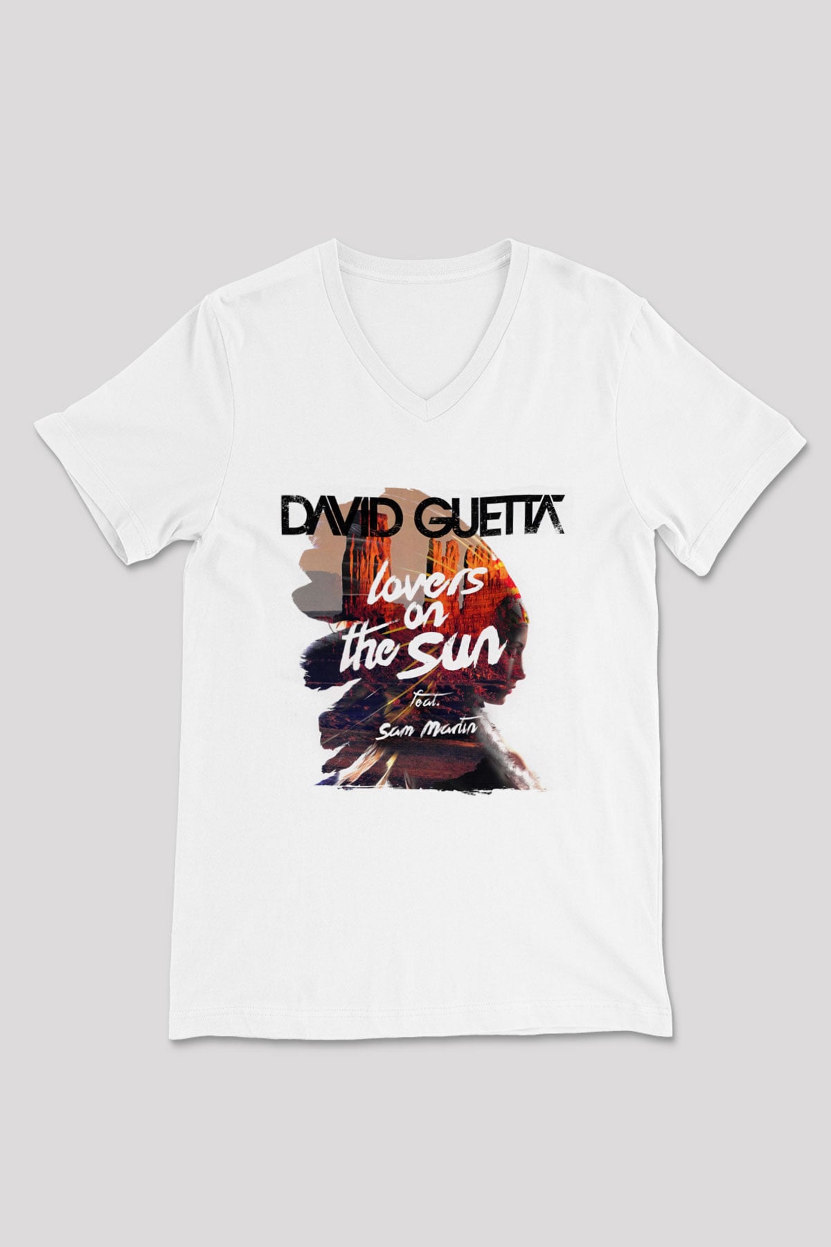 David Guetta Beyaz Unisex V Yaka Tişört