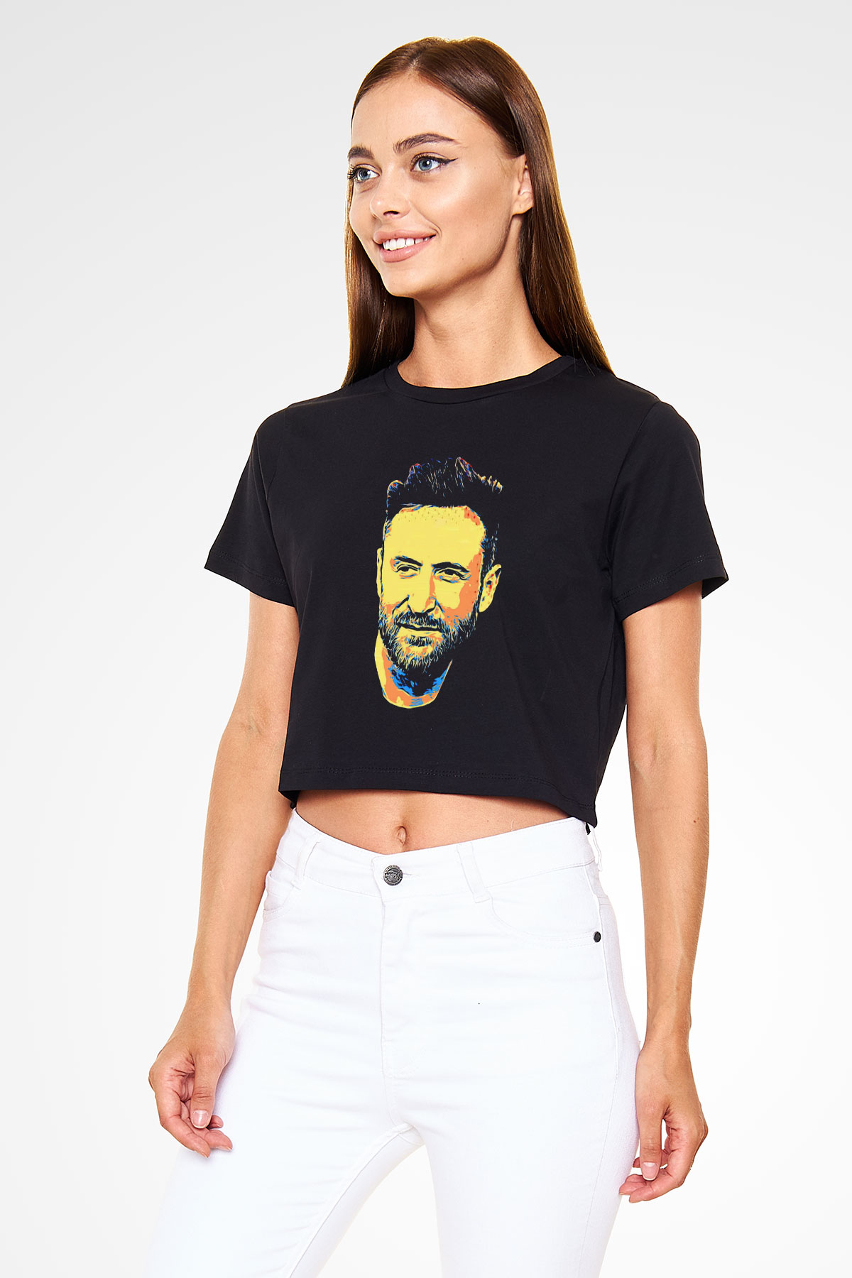 David Guetta Siyah  Crop Top Tişört
