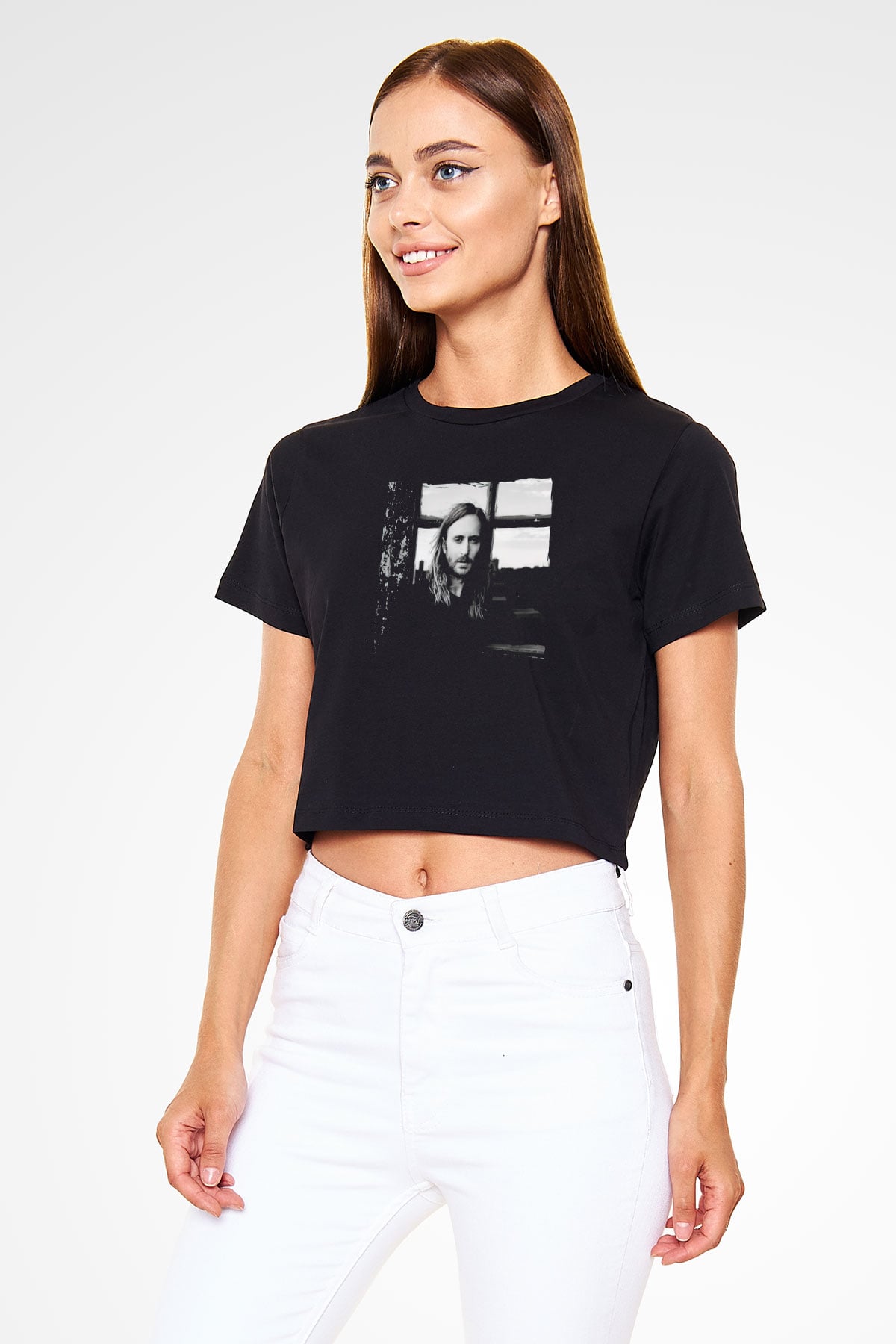 David Guetta Siyah  Crop Top Tişört