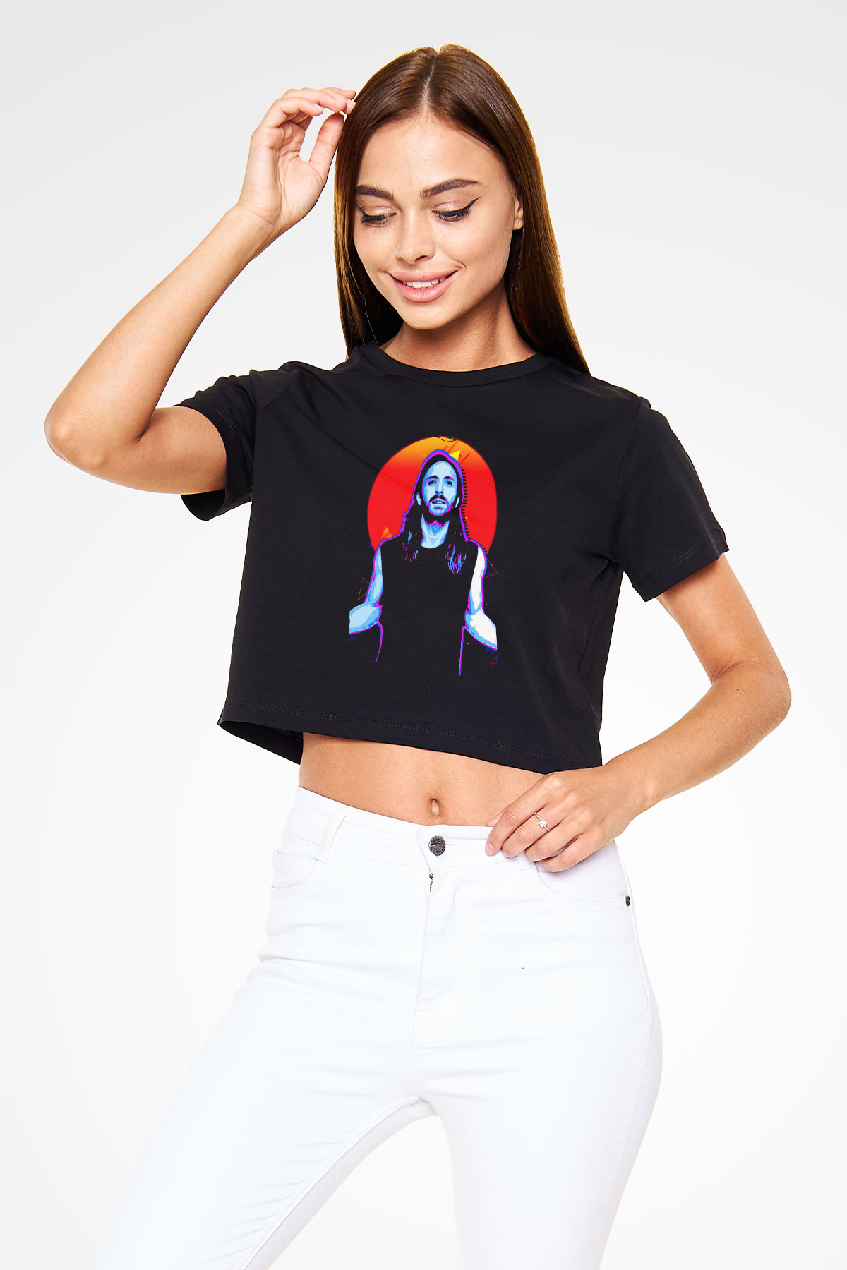 David Guetta Siyah  Crop Top Tişört