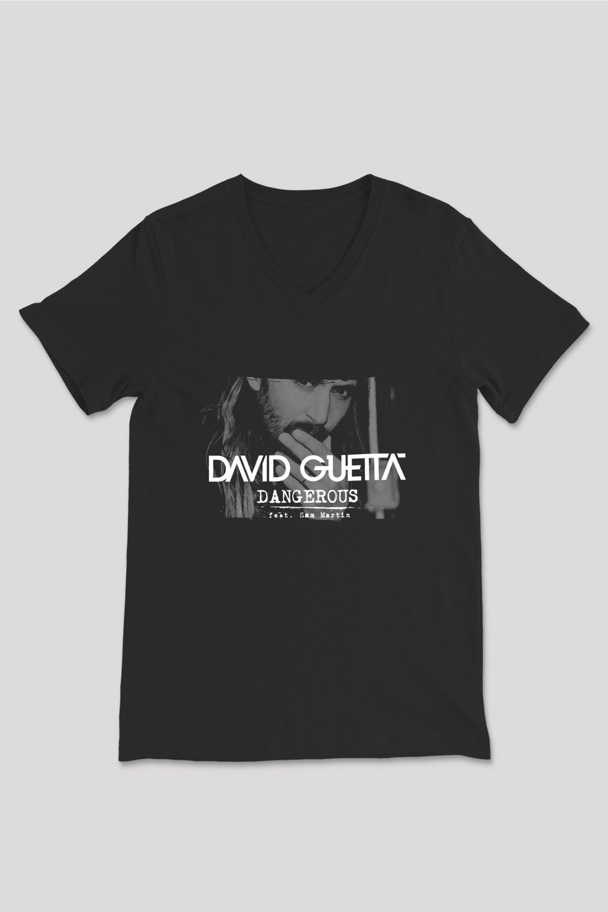 David Guetta Siyah Unisex V Yaka Tişört