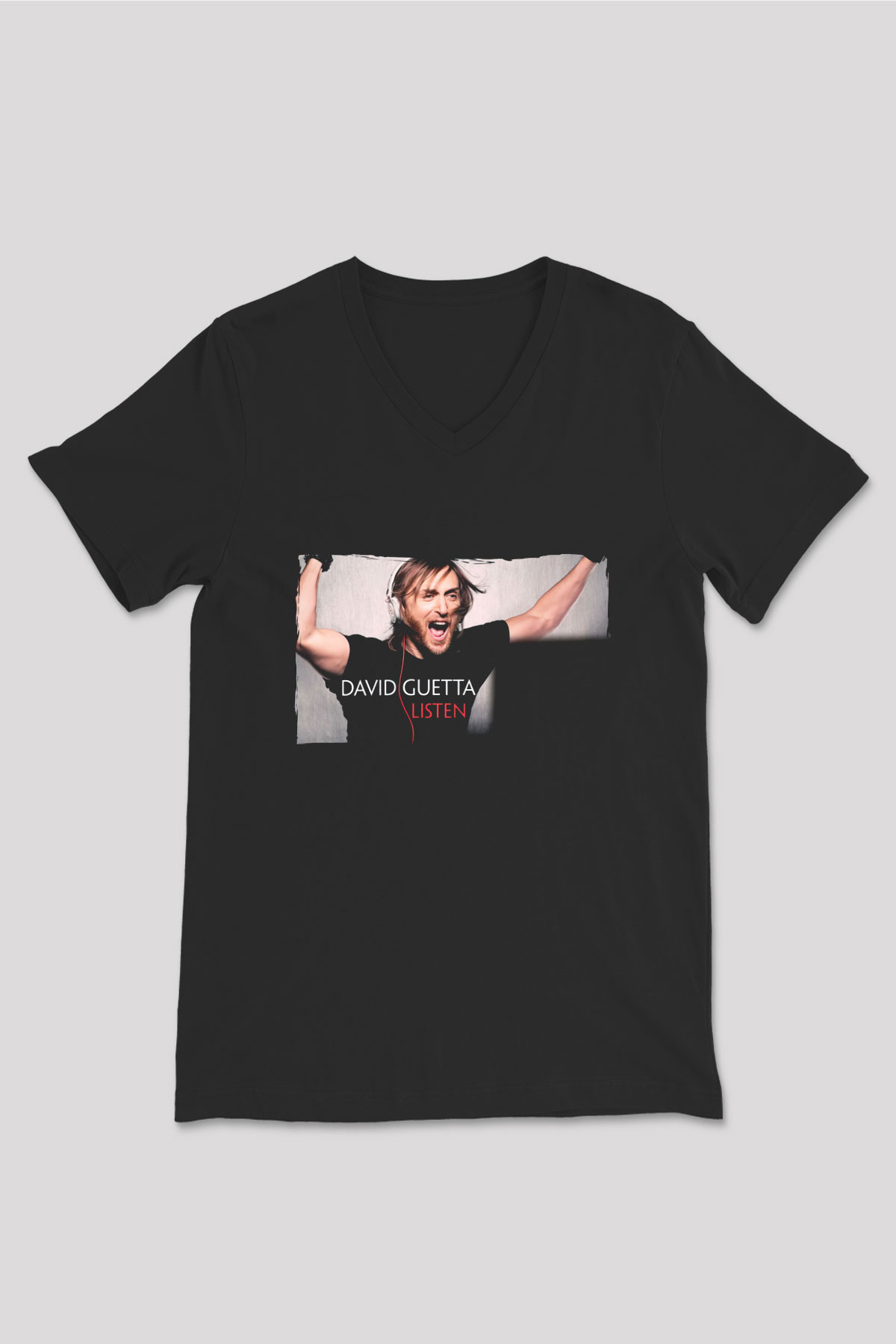 David Guetta Siyah Unisex V Yaka Tişört