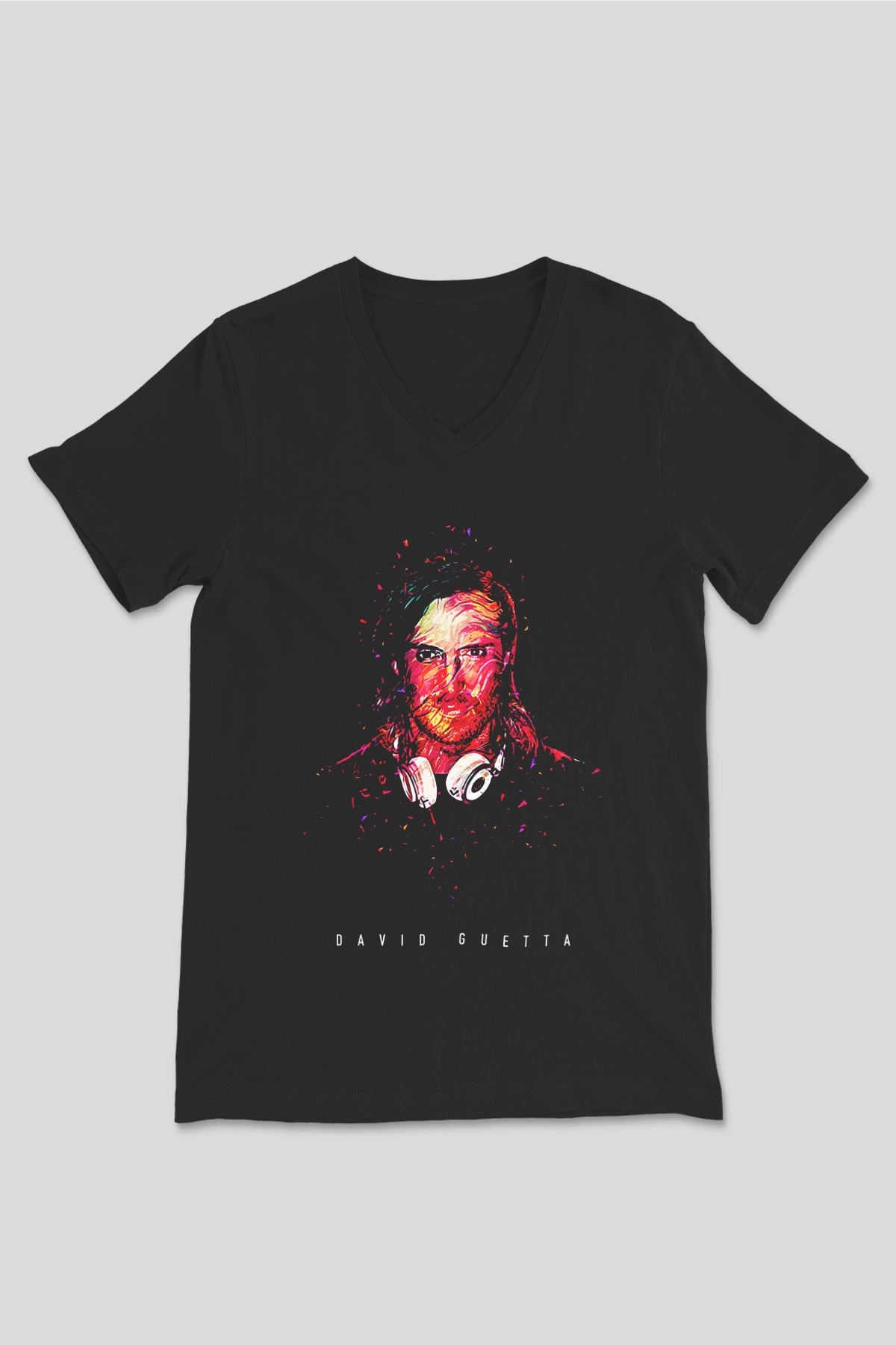 David Guetta Siyah Unisex V Yaka Tişört
