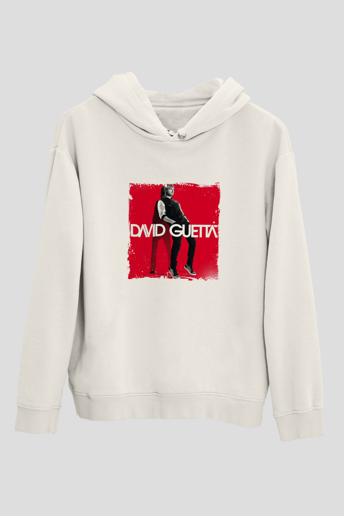 David GuettaBaskılı Beyaz Hoodie