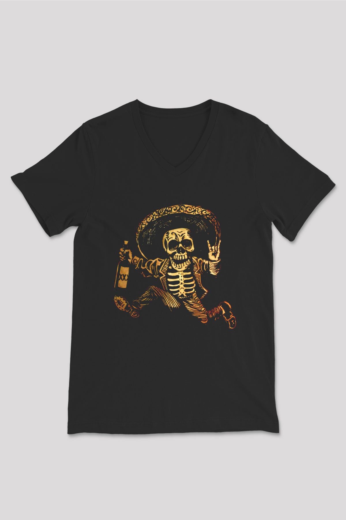Day of the Dead Siyah Unisex  V Yaka Tişört