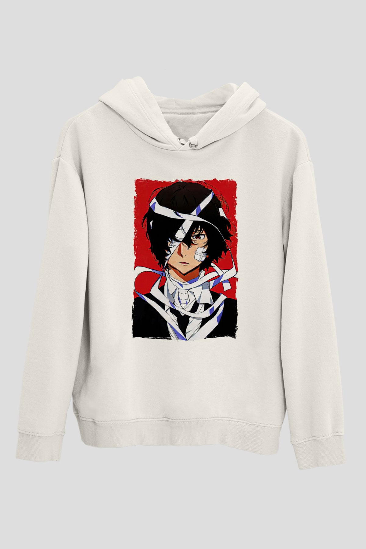 Dazai Baskılı Beyaz Unisex Hoodie
