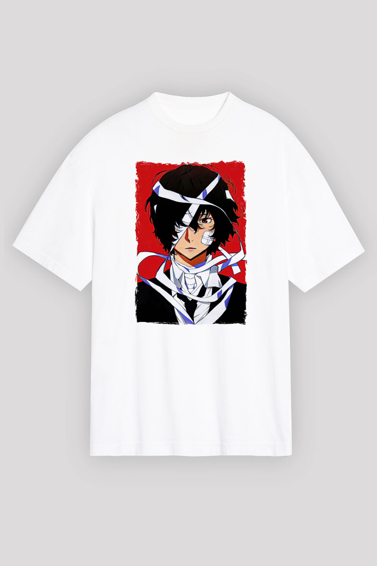 Dazai Baskılı Beyaz Unisex Oversize Tişört - Tshirt