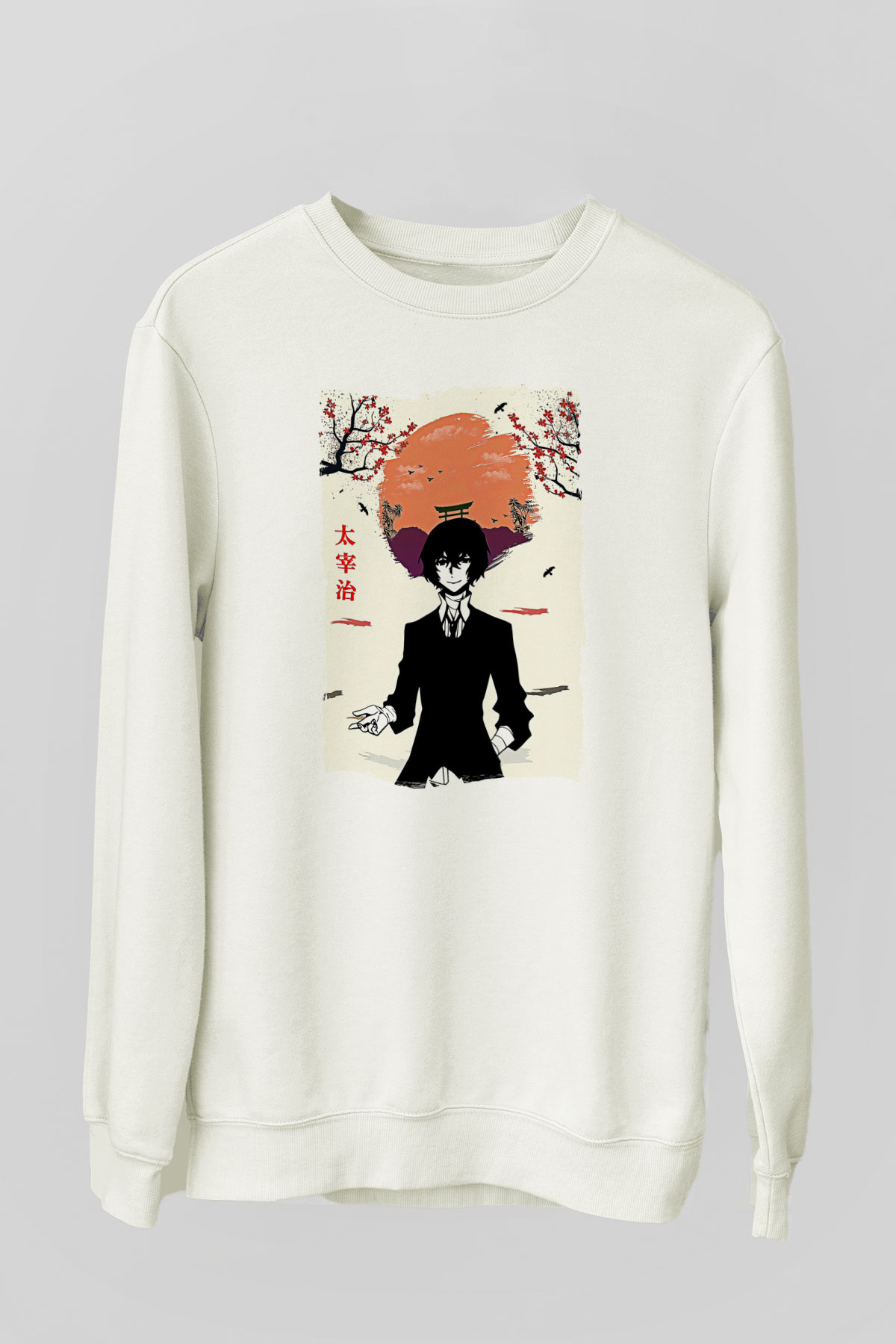 Dazai Baskılı Beyaz Unisex Sweatshirt