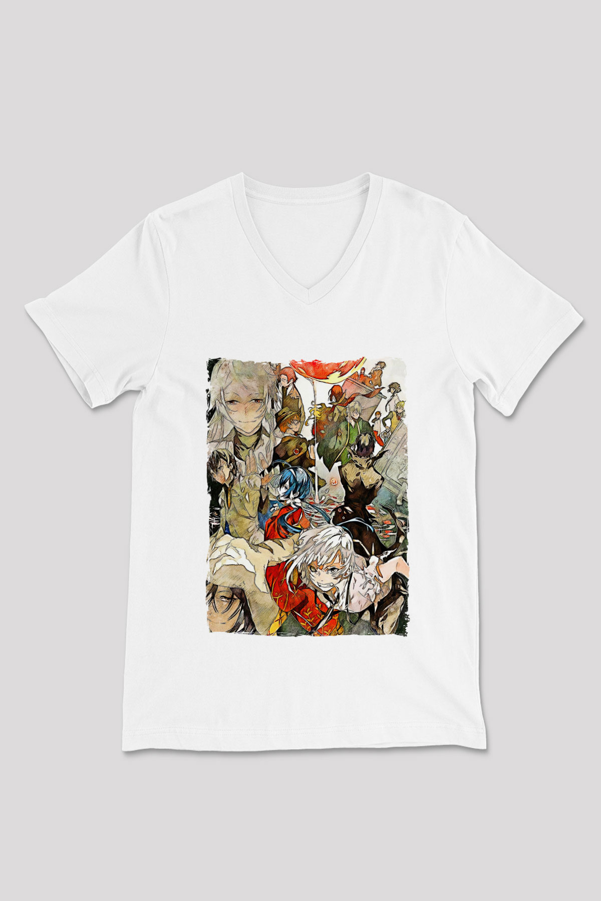 Dazai Baskılı Beyaz Unisex V Yaka Tişört - Tshirt